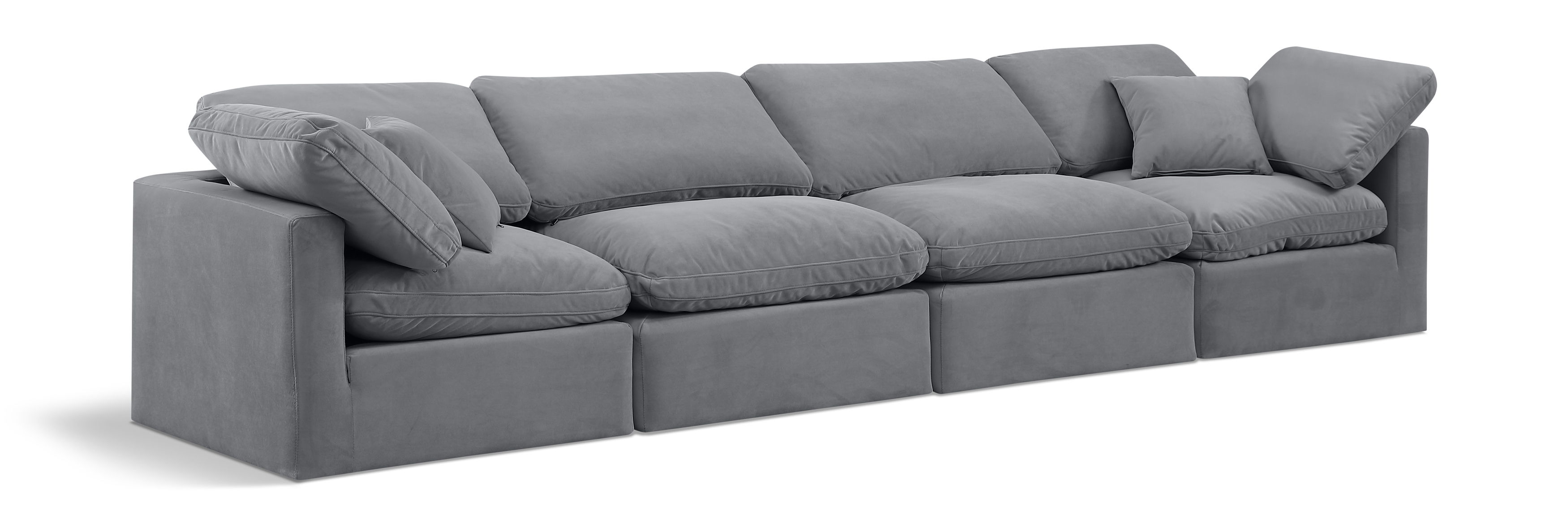 Indulge - Velvet 4 Seat Modular Sofa - Gray