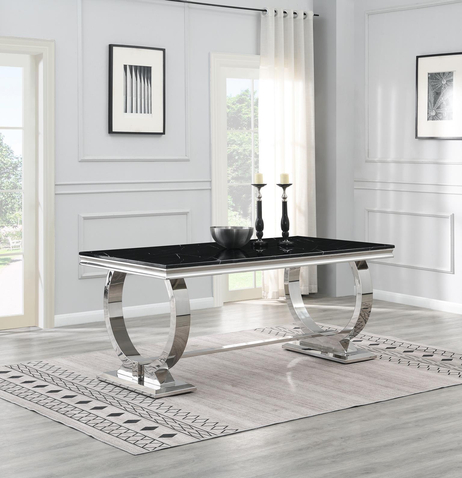 G-082-T-BLACK - 5 Piece Dining Room Set (Table, 4 Velvet Chairs) - Black / Gray