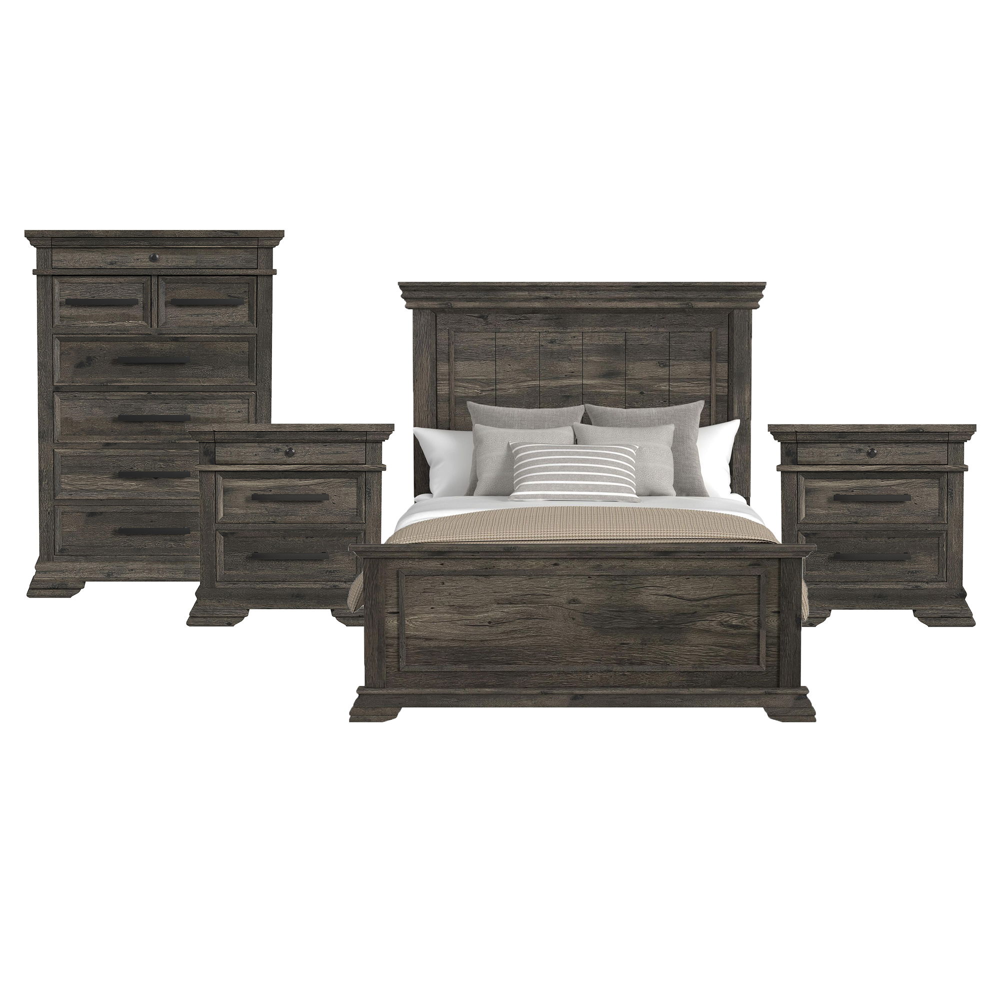 Queen · 4 Pc · Bedroom Set With 2 Nightstands & Chest