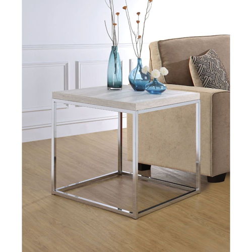 Snyder - End Table - Engineered Stone Top & Chrome, silver