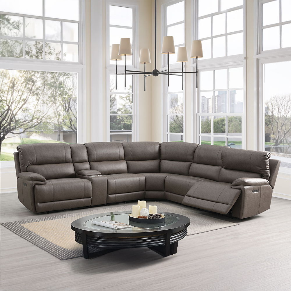 Kantu - Motion Sectional Sofa - Brown Synthetic Leather, dark gray, view 8