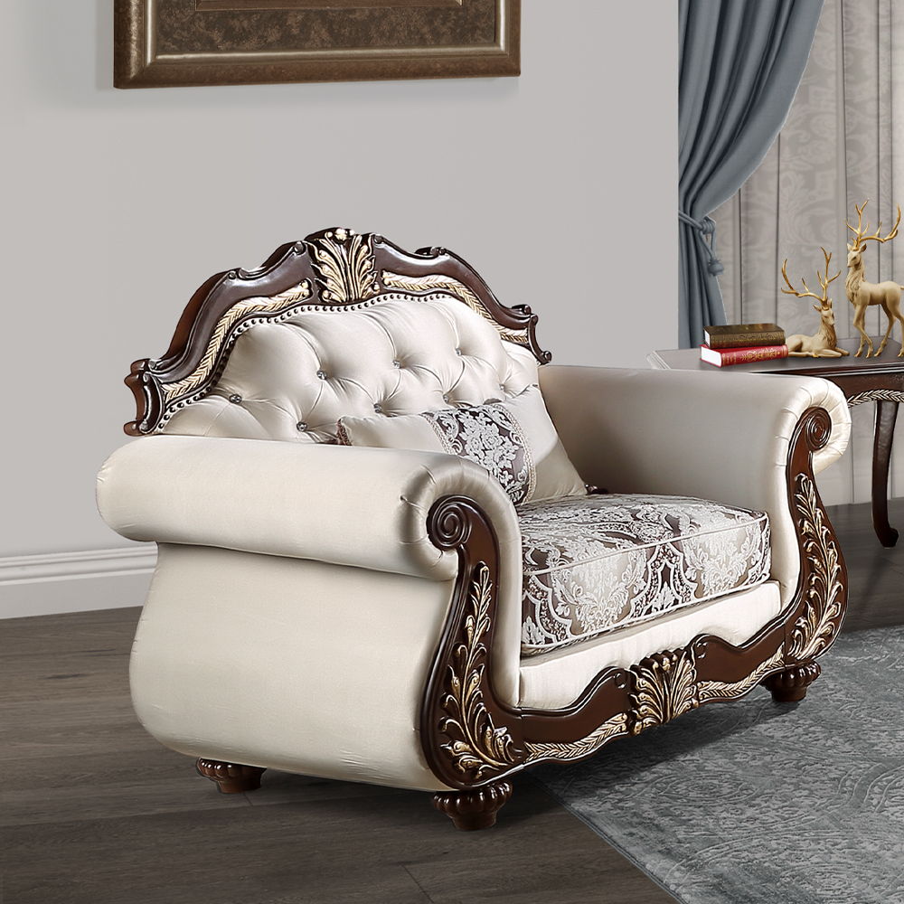 Pierce - Chair With Pillow - Beige Fabric & Cherry, beige