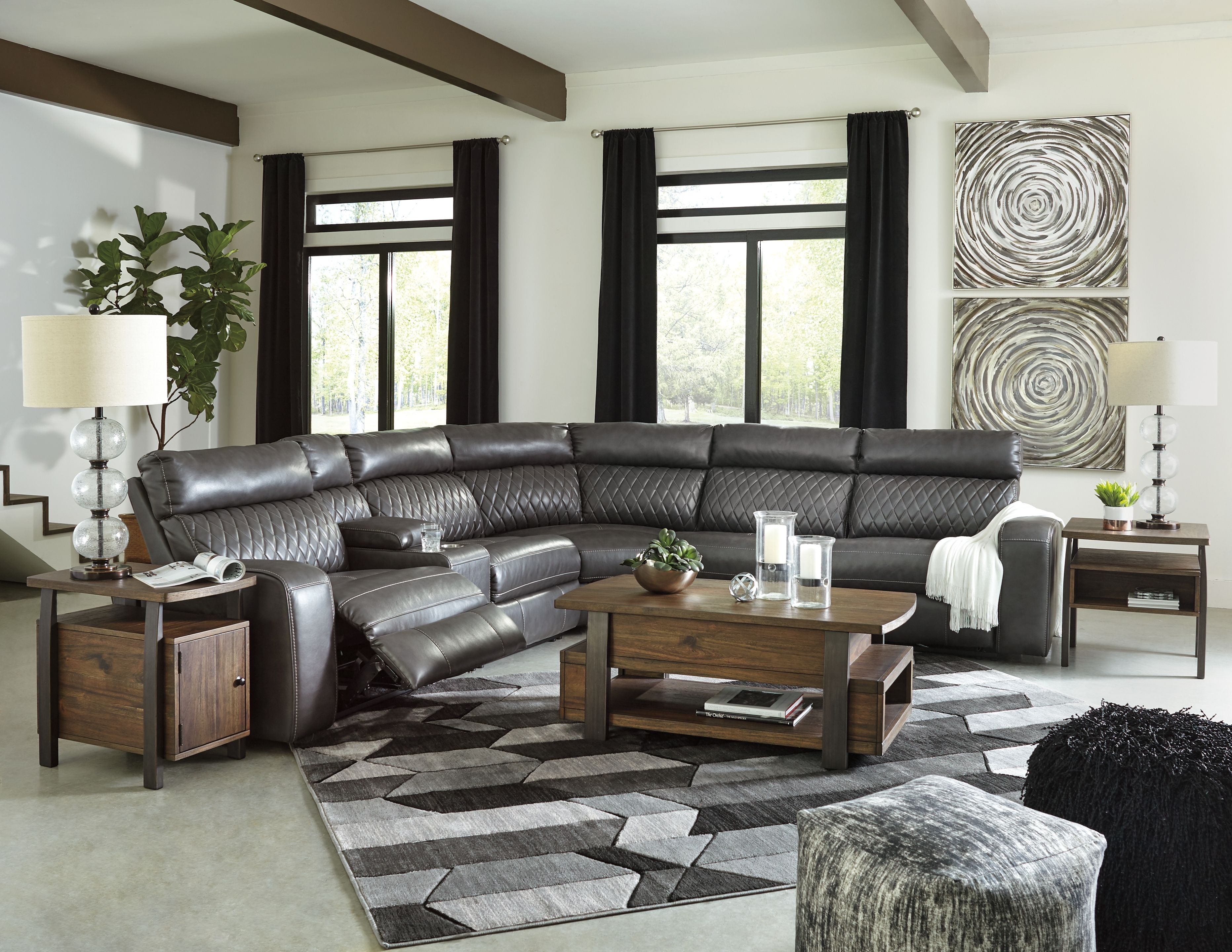 Ashley Furniture Samperstone - Zero Wall Recliners With Console 6 Pc Sectional - Gray - Image 7