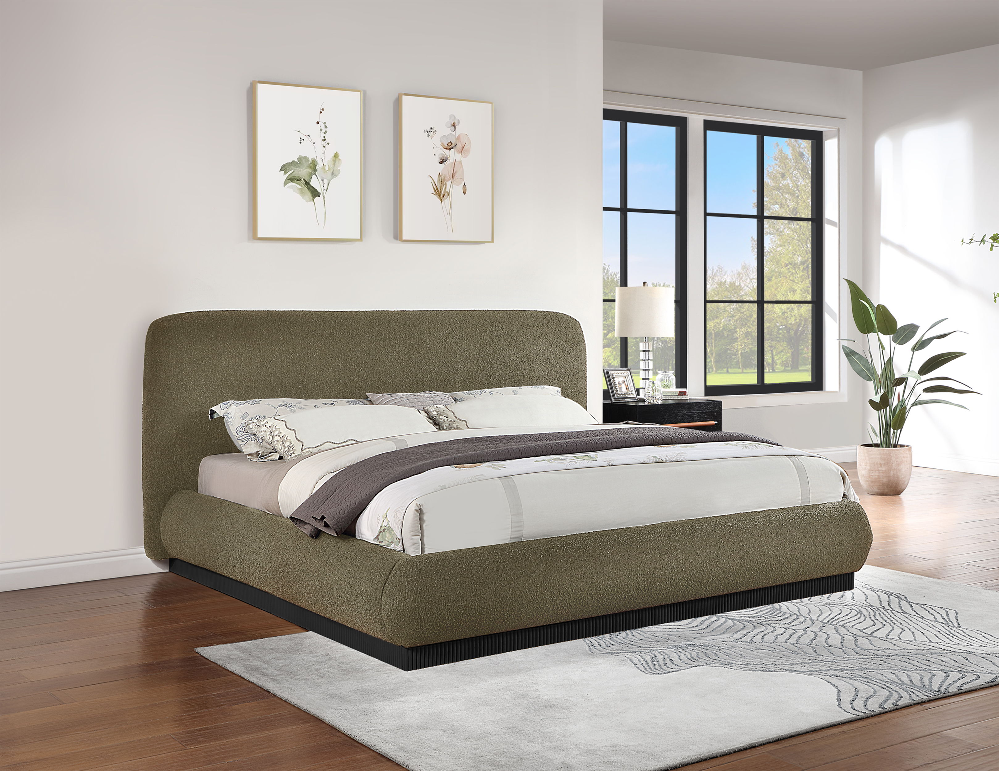 Rigby - King Bed With Black Base - Olive
