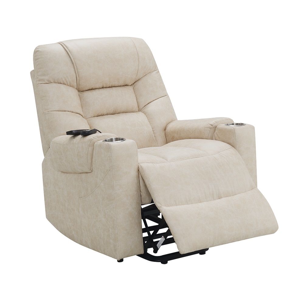 Nairi - Power Recliner With Lift & Heating & Massage - Ivory Leather Aire, beige, view 6