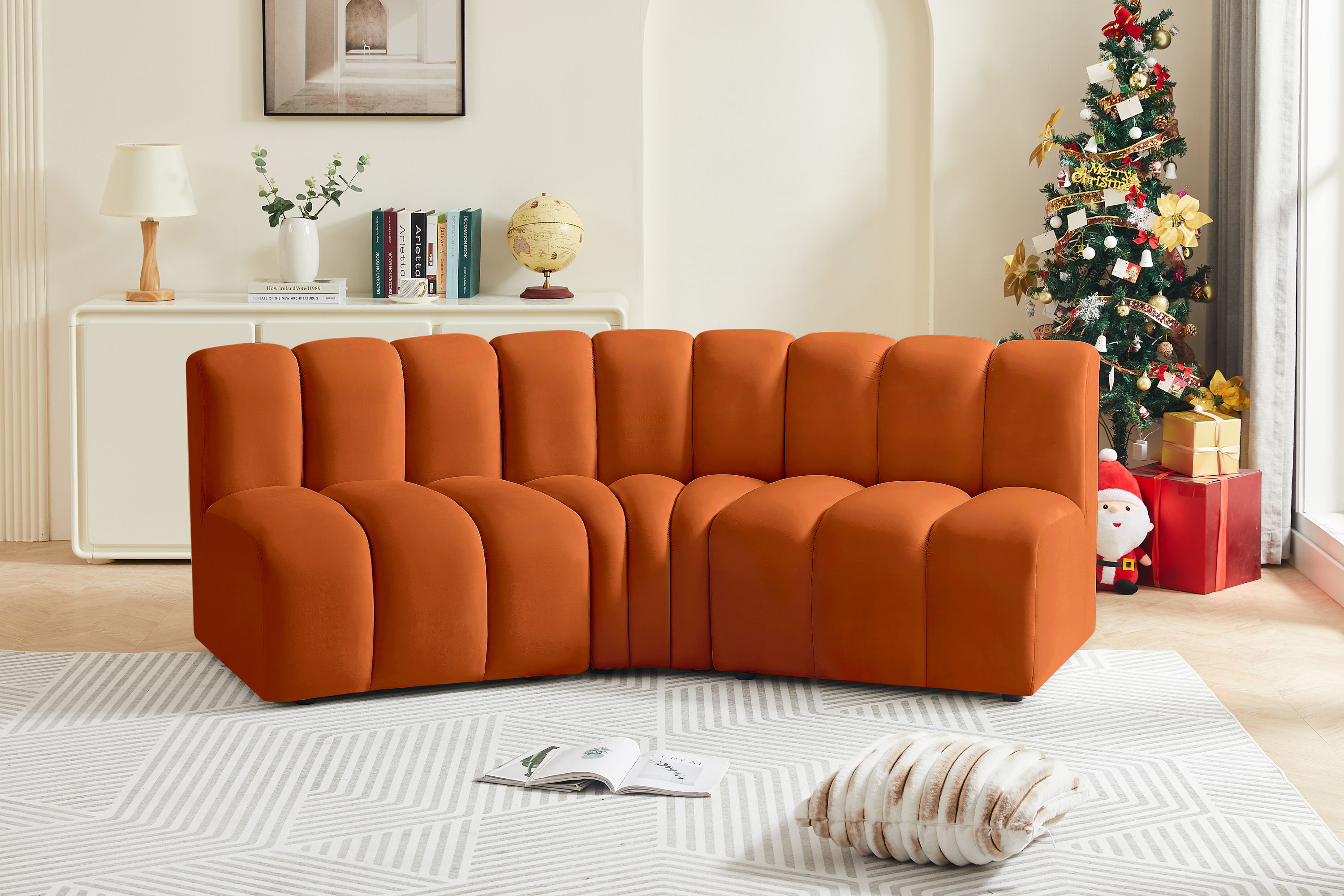 Arc - Velvet 3 Piece Modular Corner Sofa - Cognac