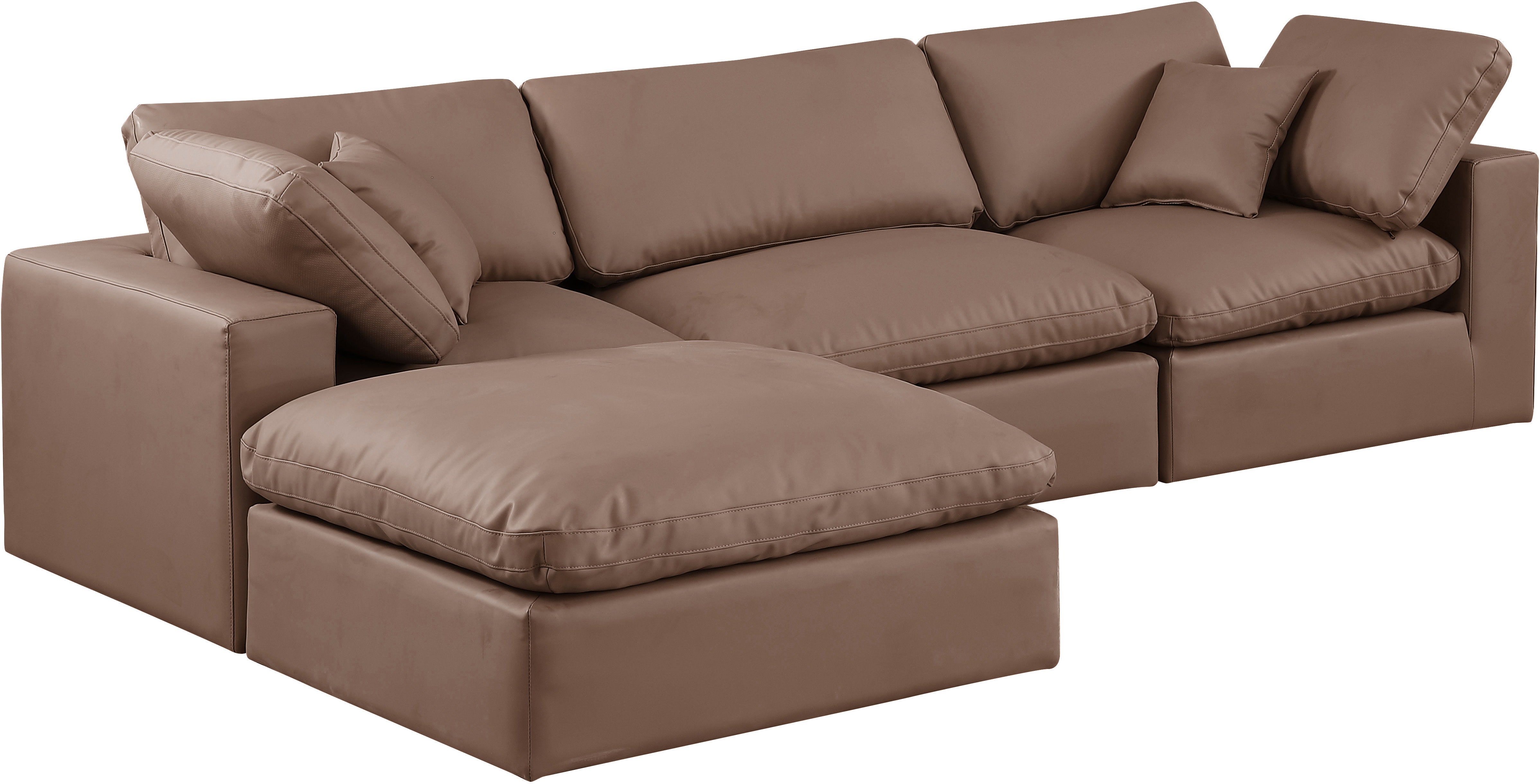 Comfy - 4 Piece Faux Leather Modular Sectional With Chaise - Brown