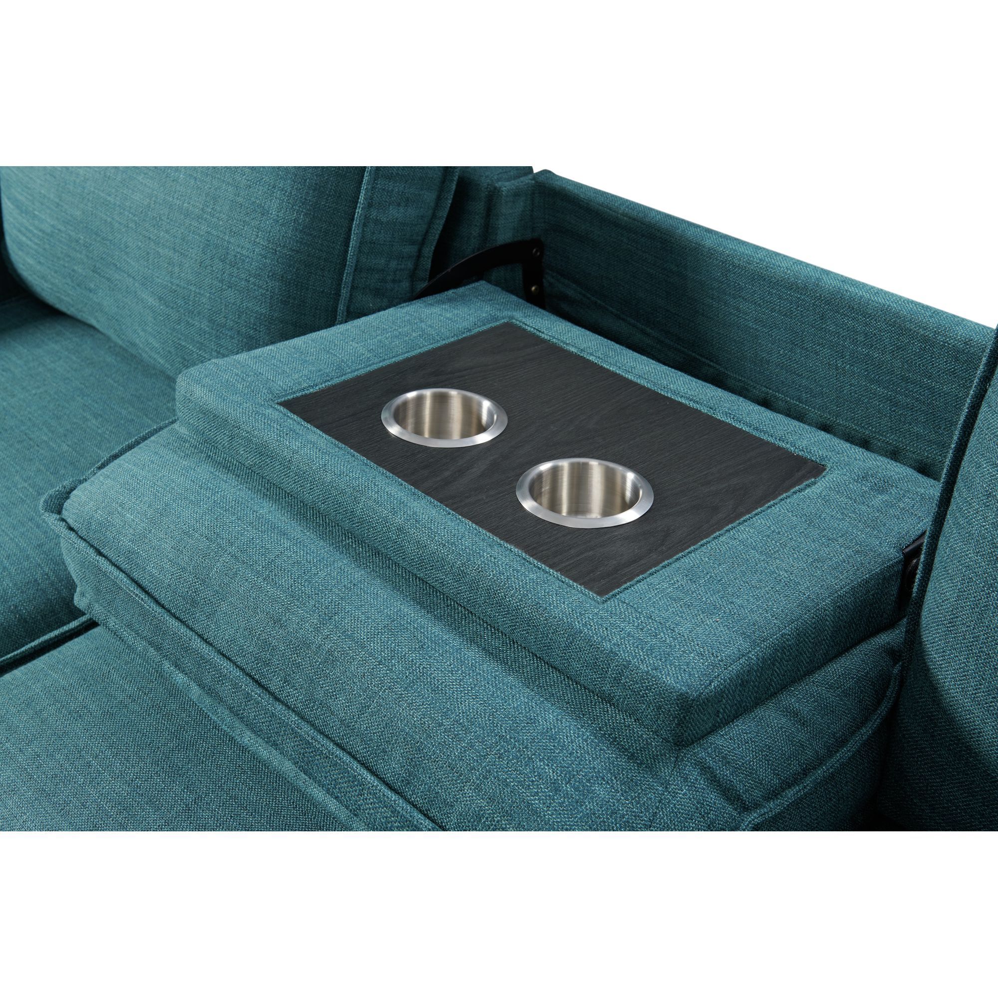 Caracas - Sectional RHF Loveseat With Pull Bed, Dropdown Table, 1 USB & 1 Pillow - Palmer Teal