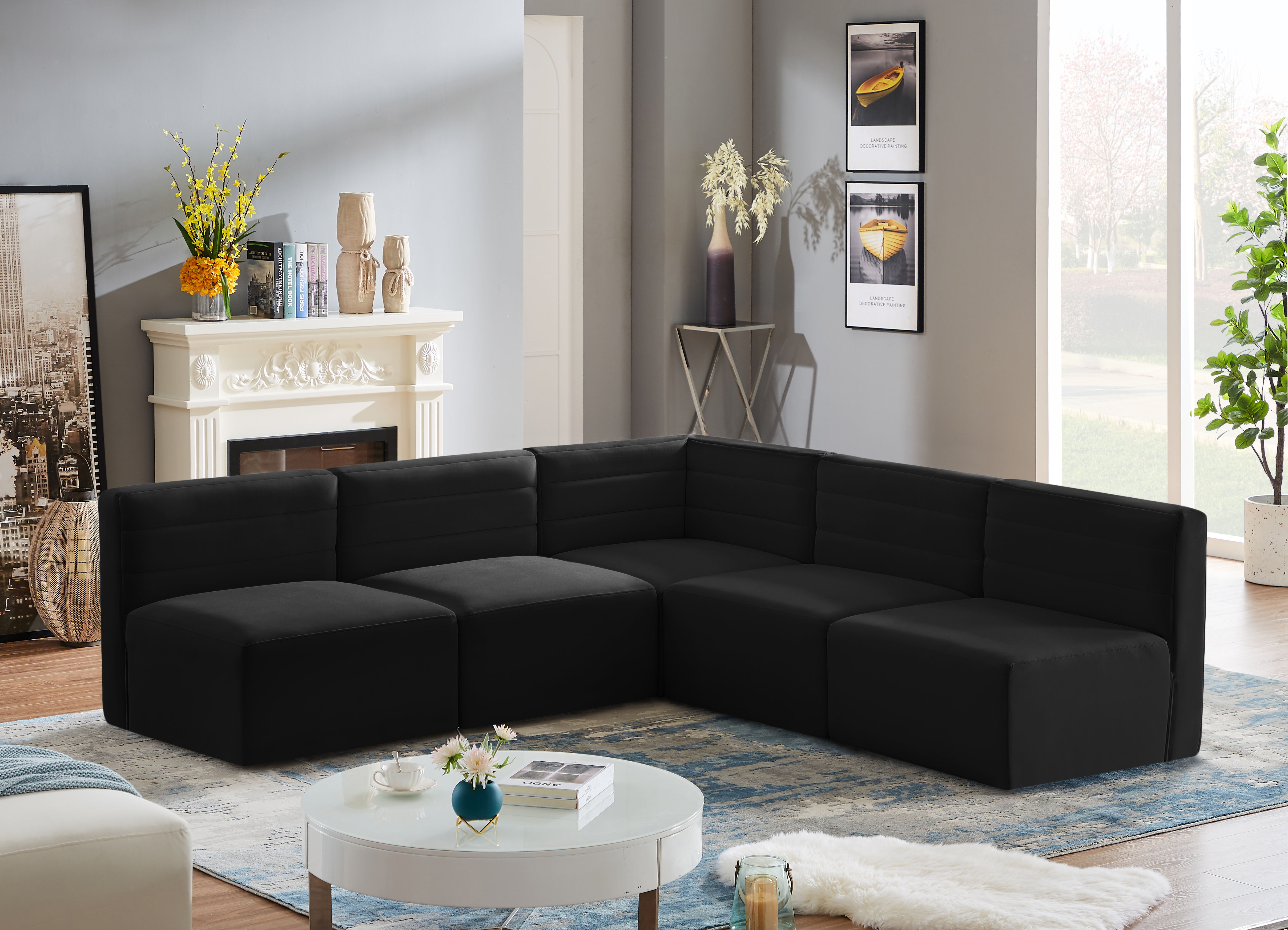 Quincy - 5 Piece Modular Corner Armless Sectional - Black