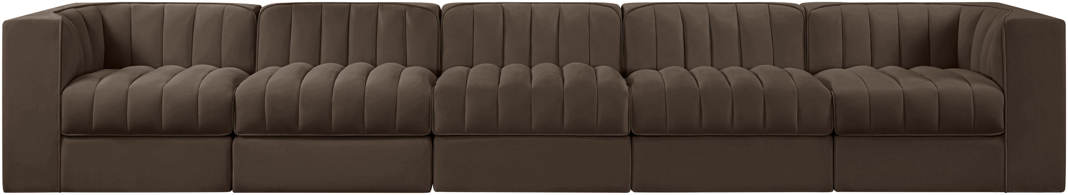 Rummi - Velvet Performance Fabric Upholstered 5 Piece Modular Sofa - Brown