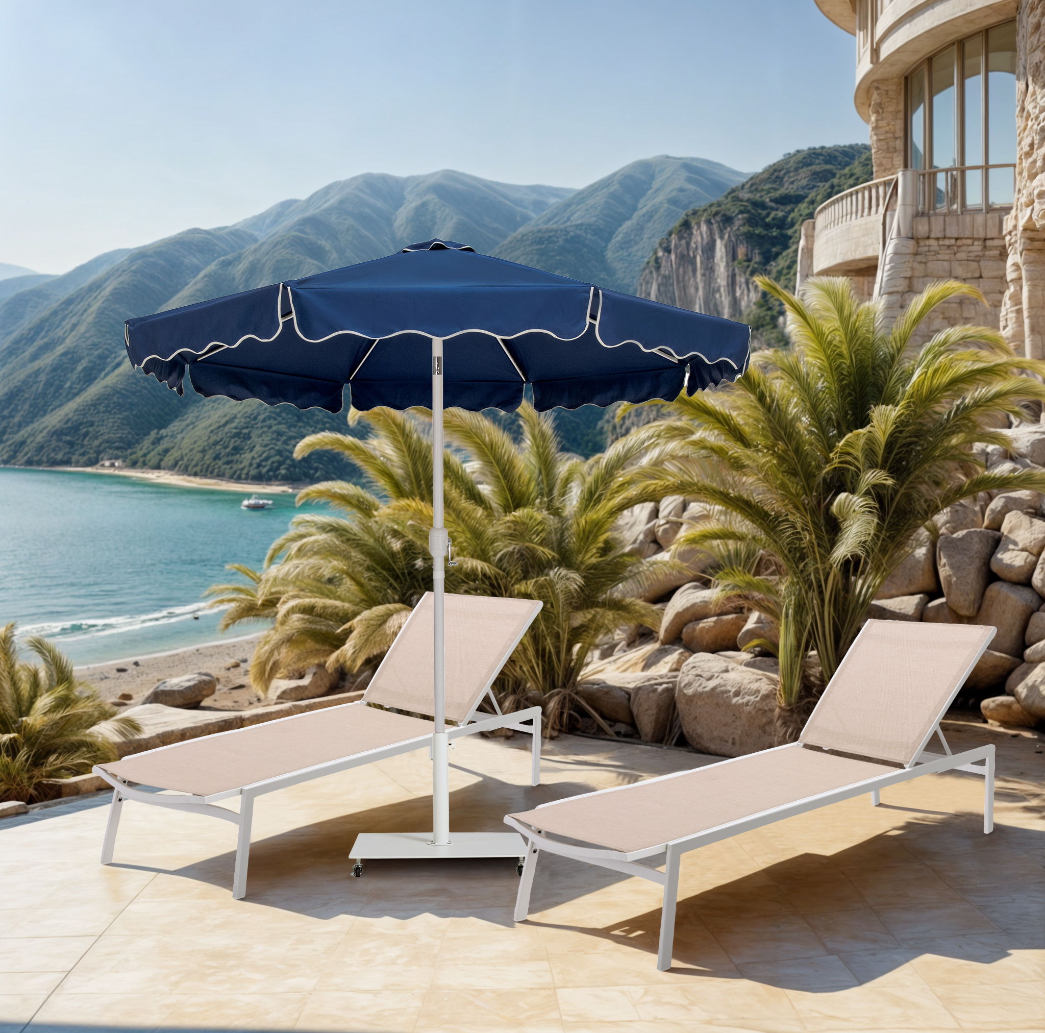 Amalfi - Patio Umbrella With White Pole - Navy