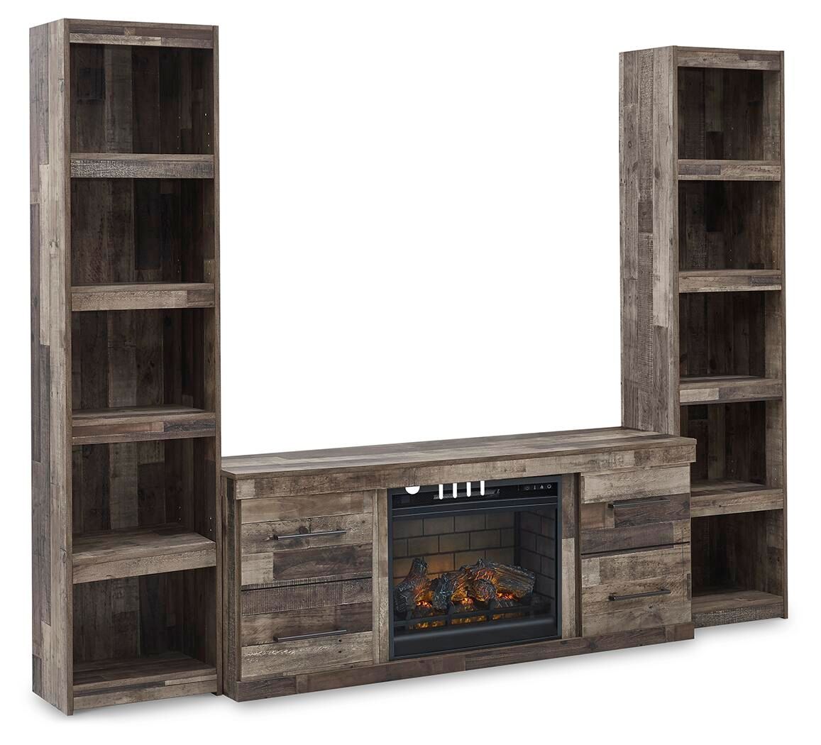 Derekson – 3-Piece Entertainment Center With Electric Fireplace – Multi Gray