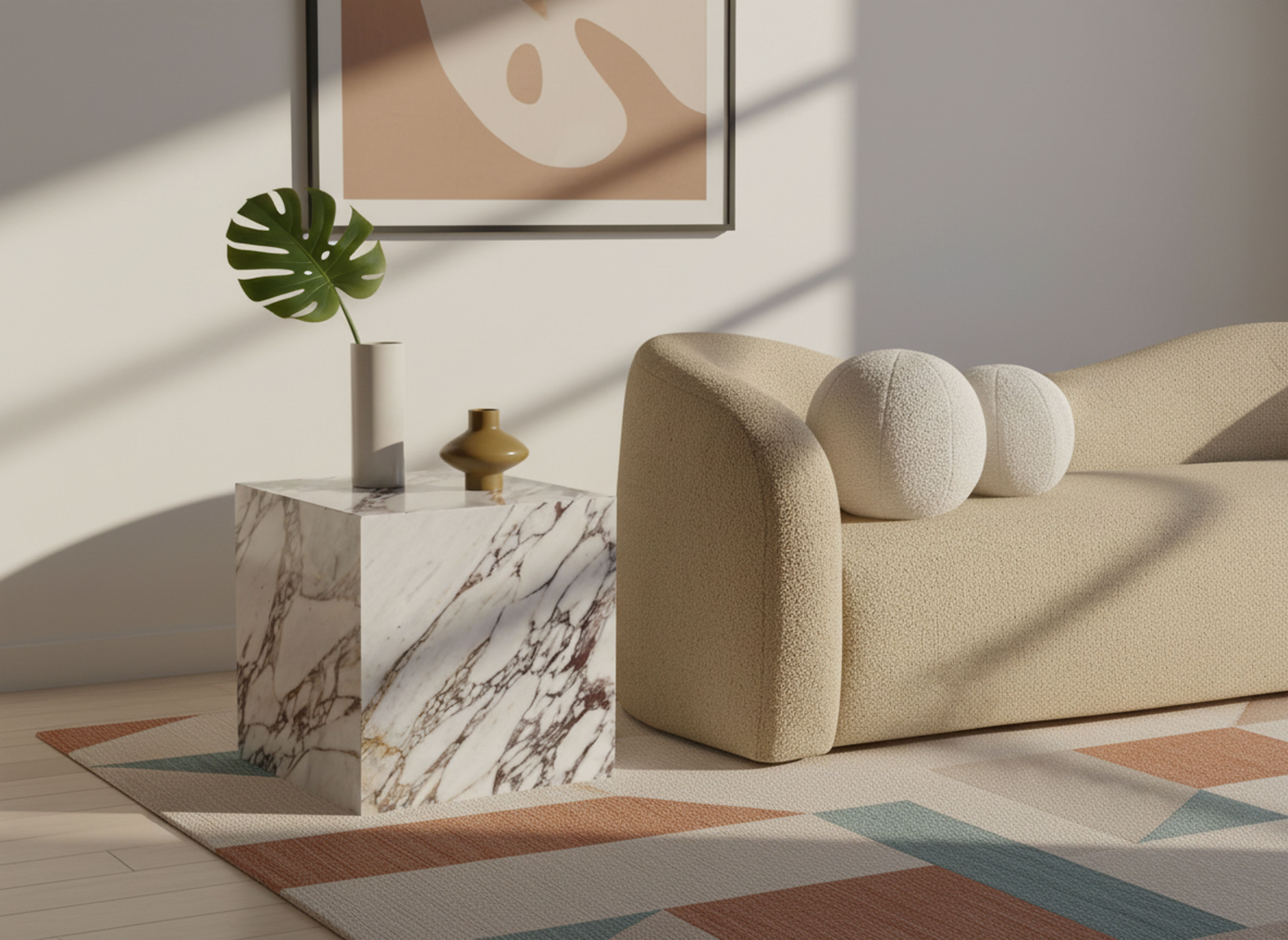 Bolzano - Marble End Table - White / Gray