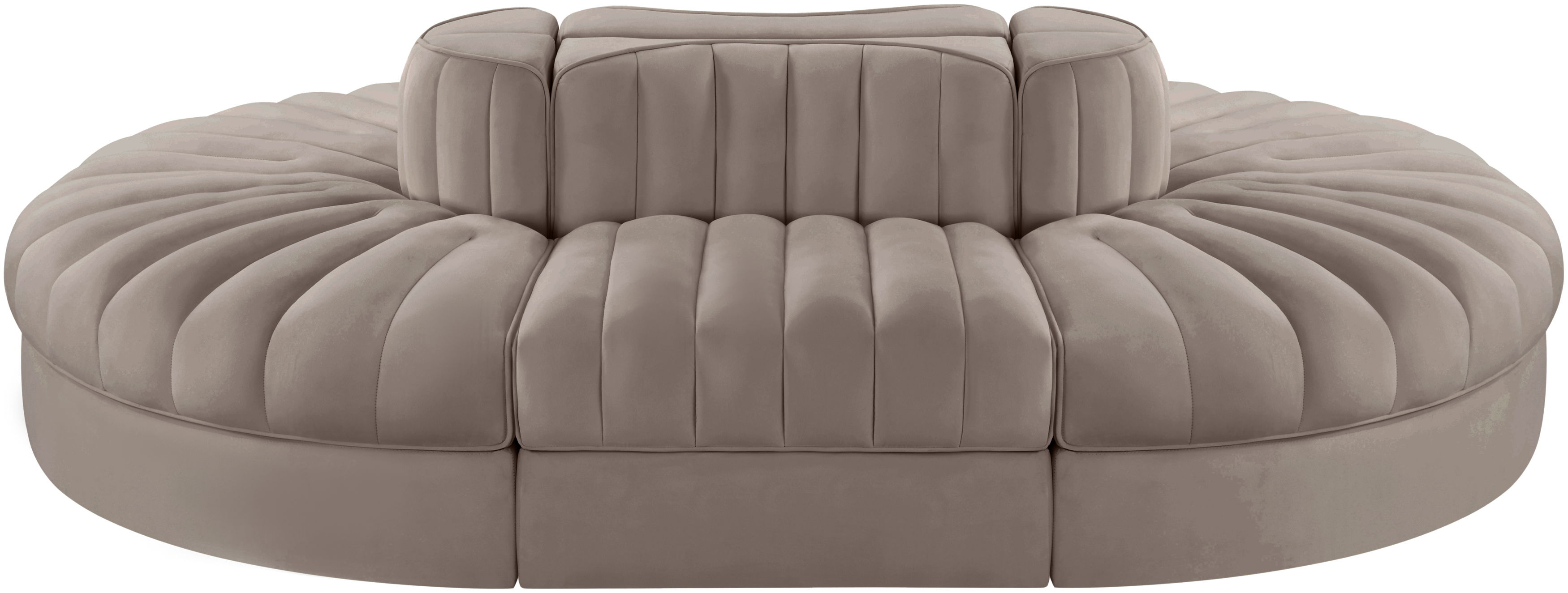 Rummi - Oval Velvet Performance Fabric Upholstered 6 Piece Modular Sectional - Taupe