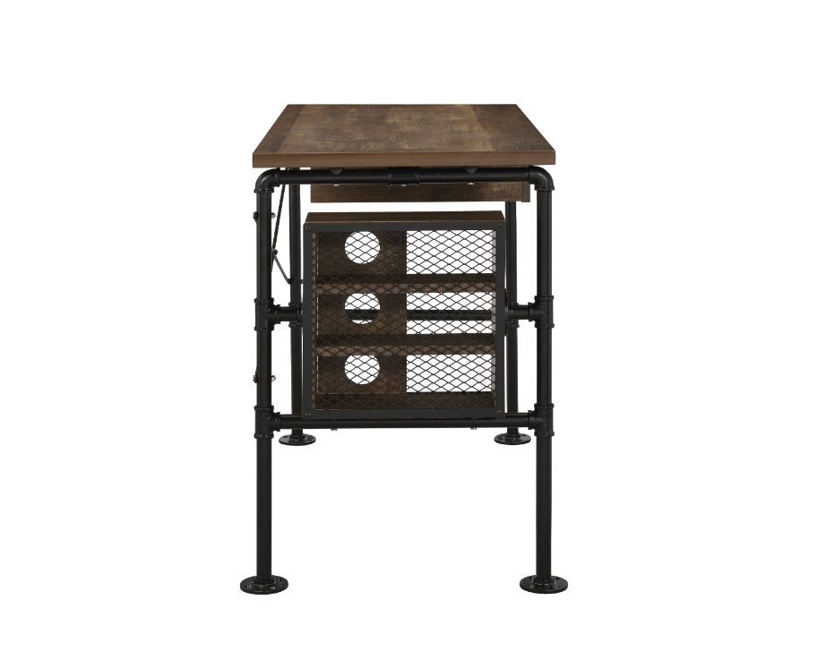 Endang - Writing Desk - Weathered Oak & Black, dark brown, view 3