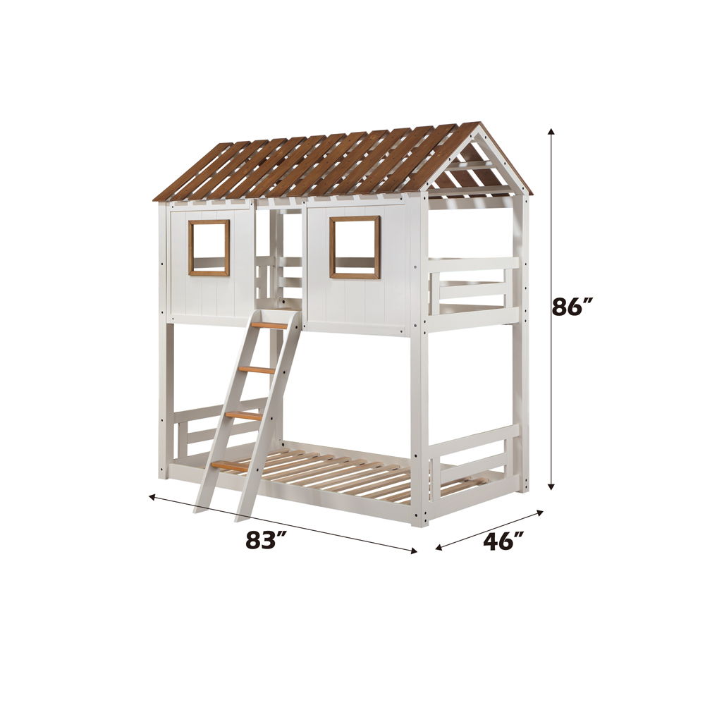 Inara - Twin Over Twin Bunk Bed - White & Rustic Oak, white, view 4