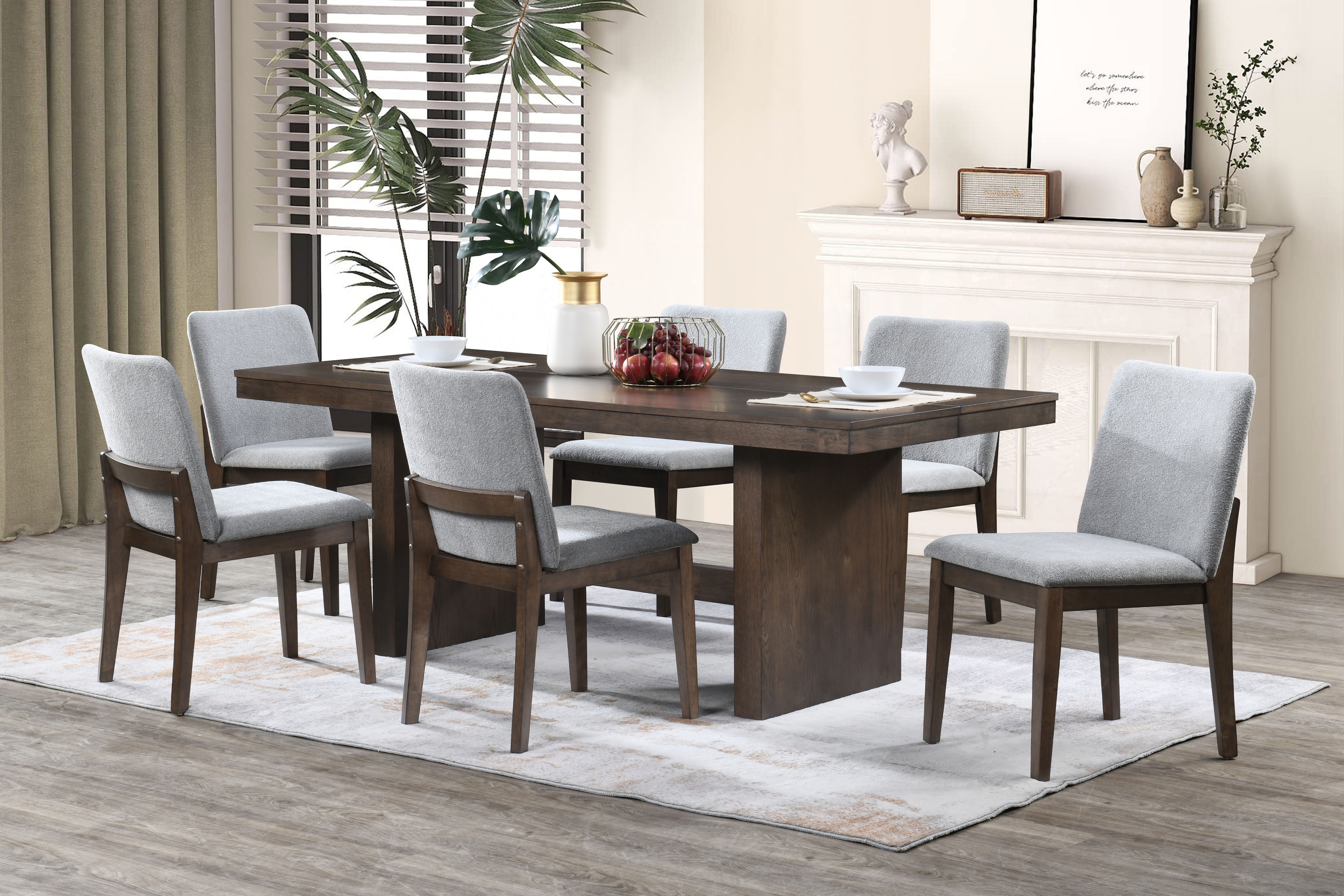 Kody - 79" Rectangle Fixed Top Dining Table With 6 Chair - Brown / Stone Gray