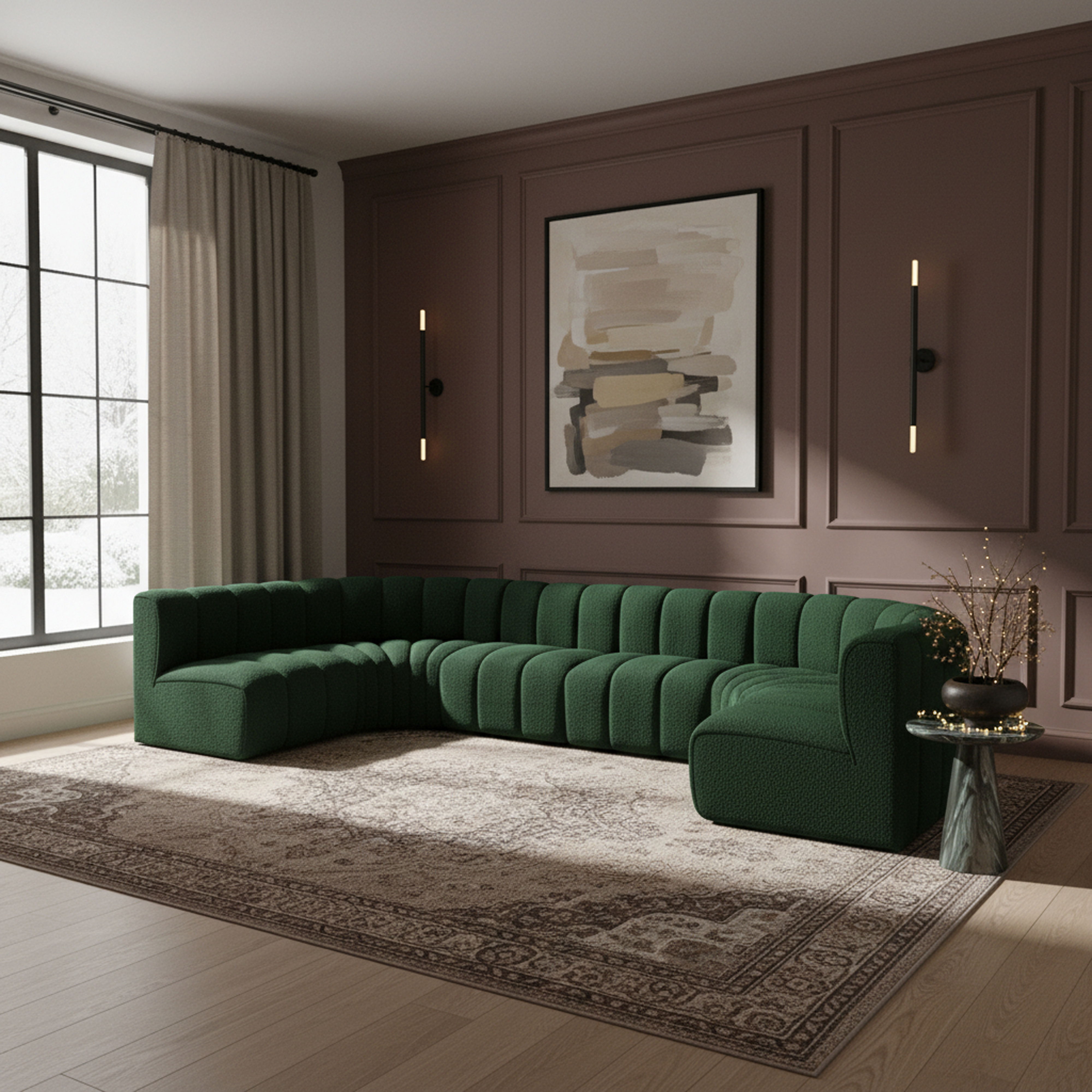 Arc - Boucle Fabric 8 Piece Modular Sofa - Green