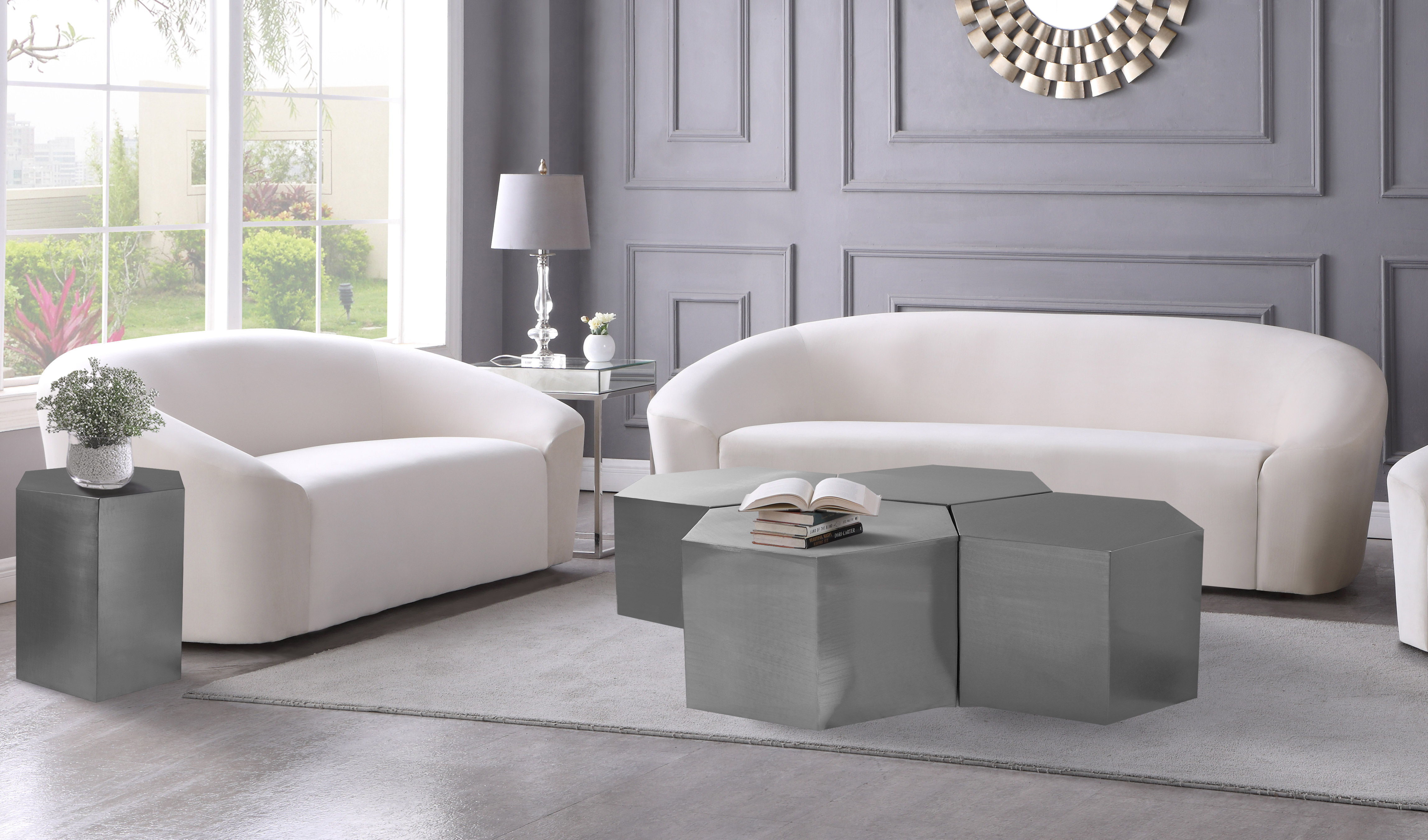 Hexagon - Coffee Table Modular Shape 4 Piece - Pearl Silver
