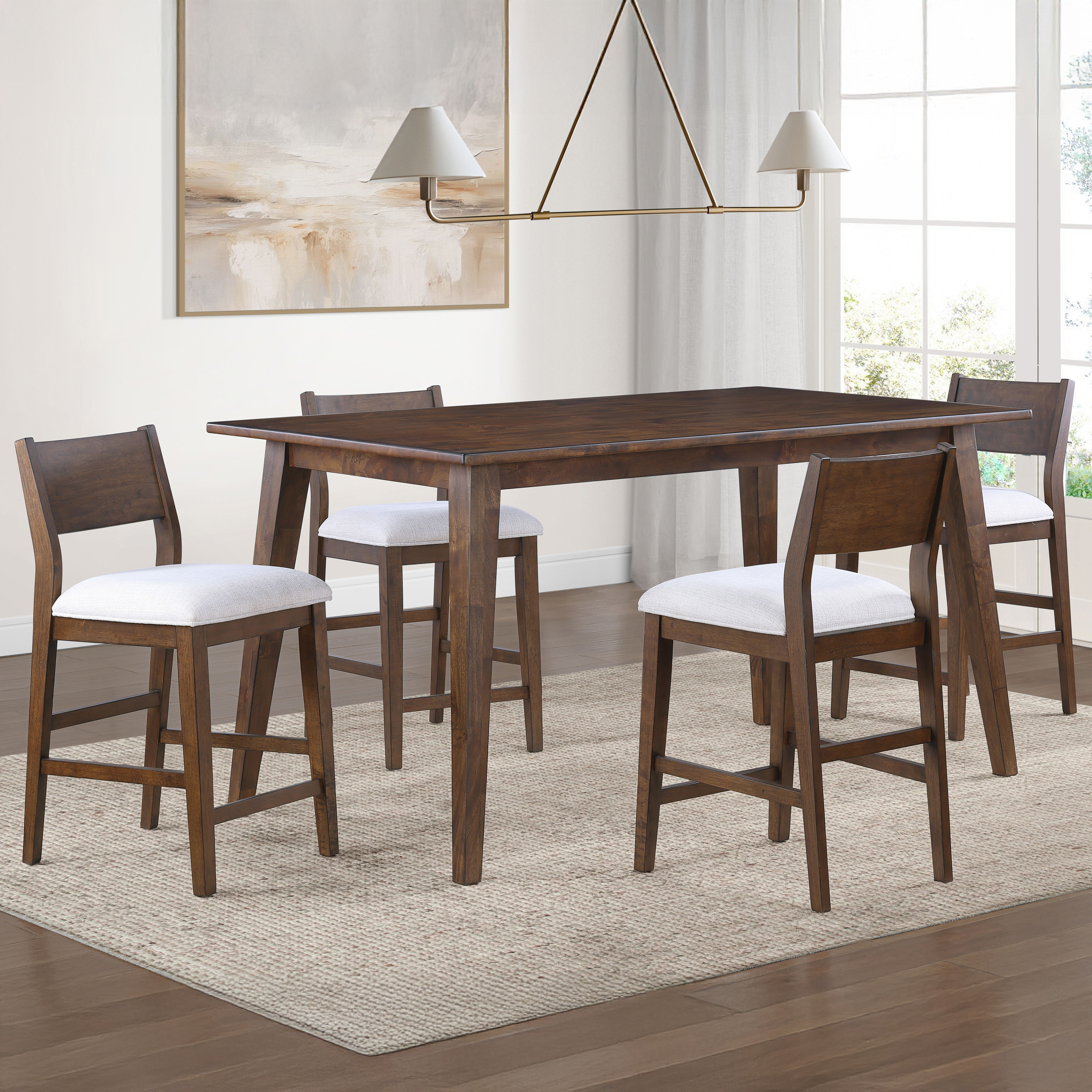 Canton - Counter 5 Piece Dining Set - Dark Brown / White