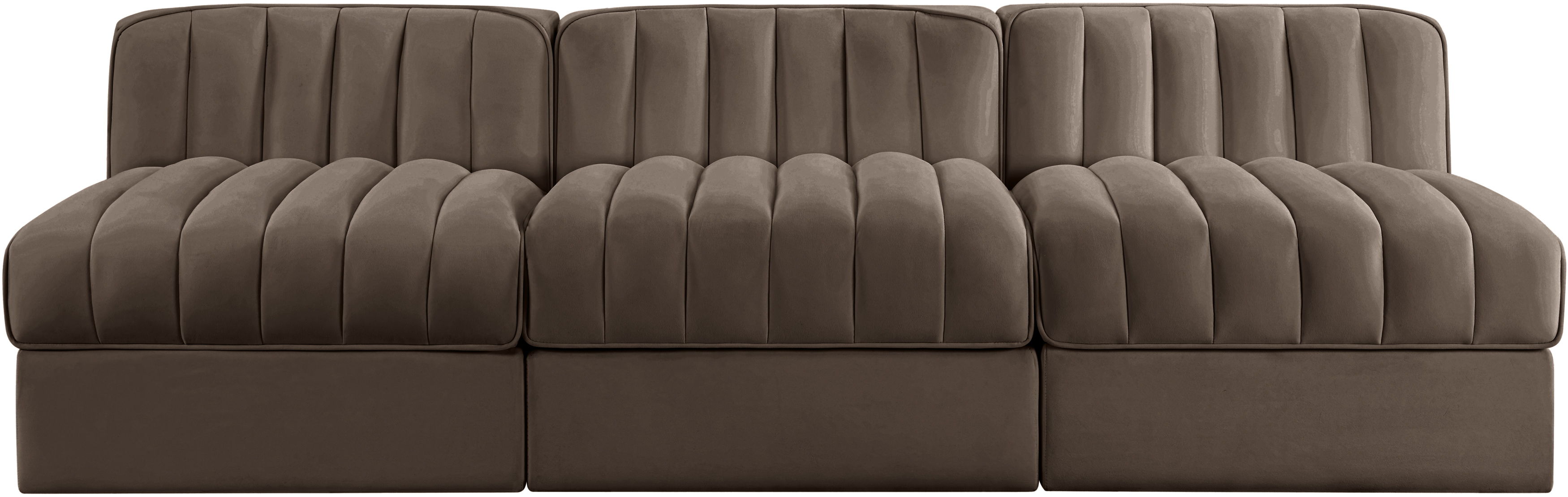 Rummi - Velvet Performance Fabric Upholstered 3 Piece Modular Armless Sofa - Brown