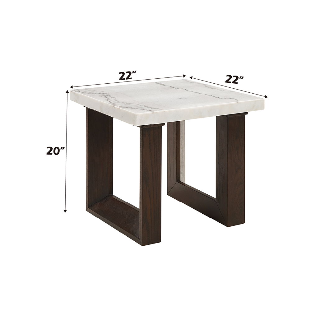 Edwyn - End Table With Marble Top - White Natural Marble Top & Brown, white, view 3