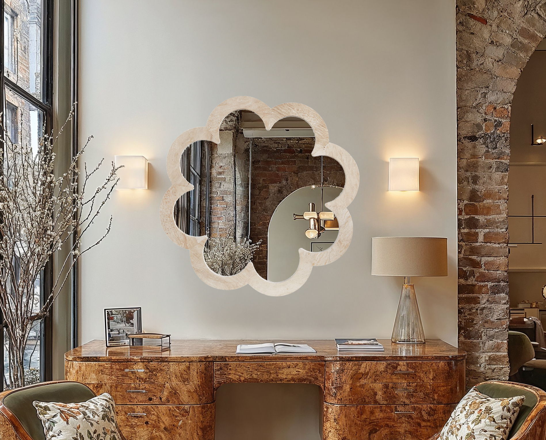 Vicenza - Genuine Travertine Frame Mirror - Natural