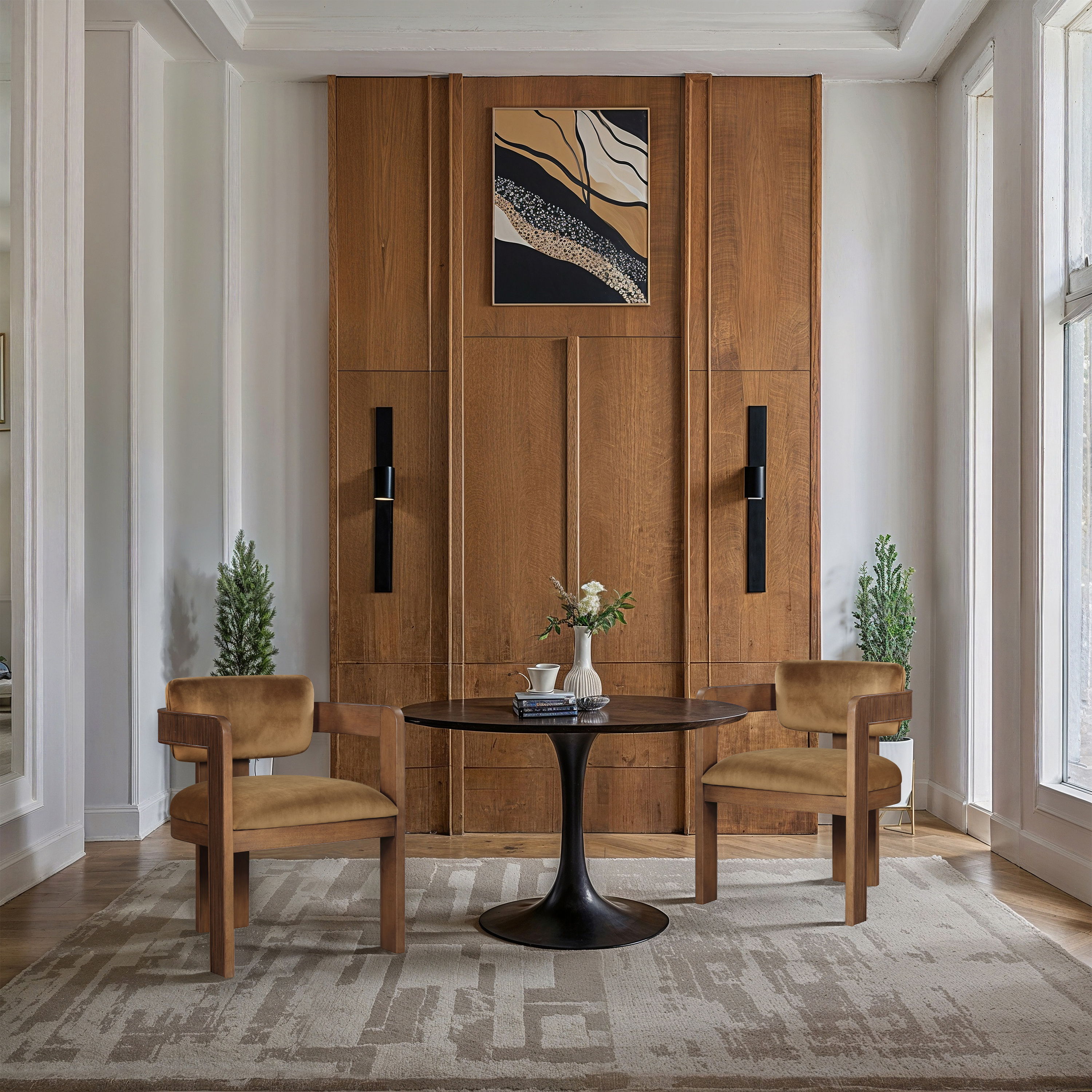 Sacha - Velvet Dining Chair With Brown Base (Set of 2) - Saddle