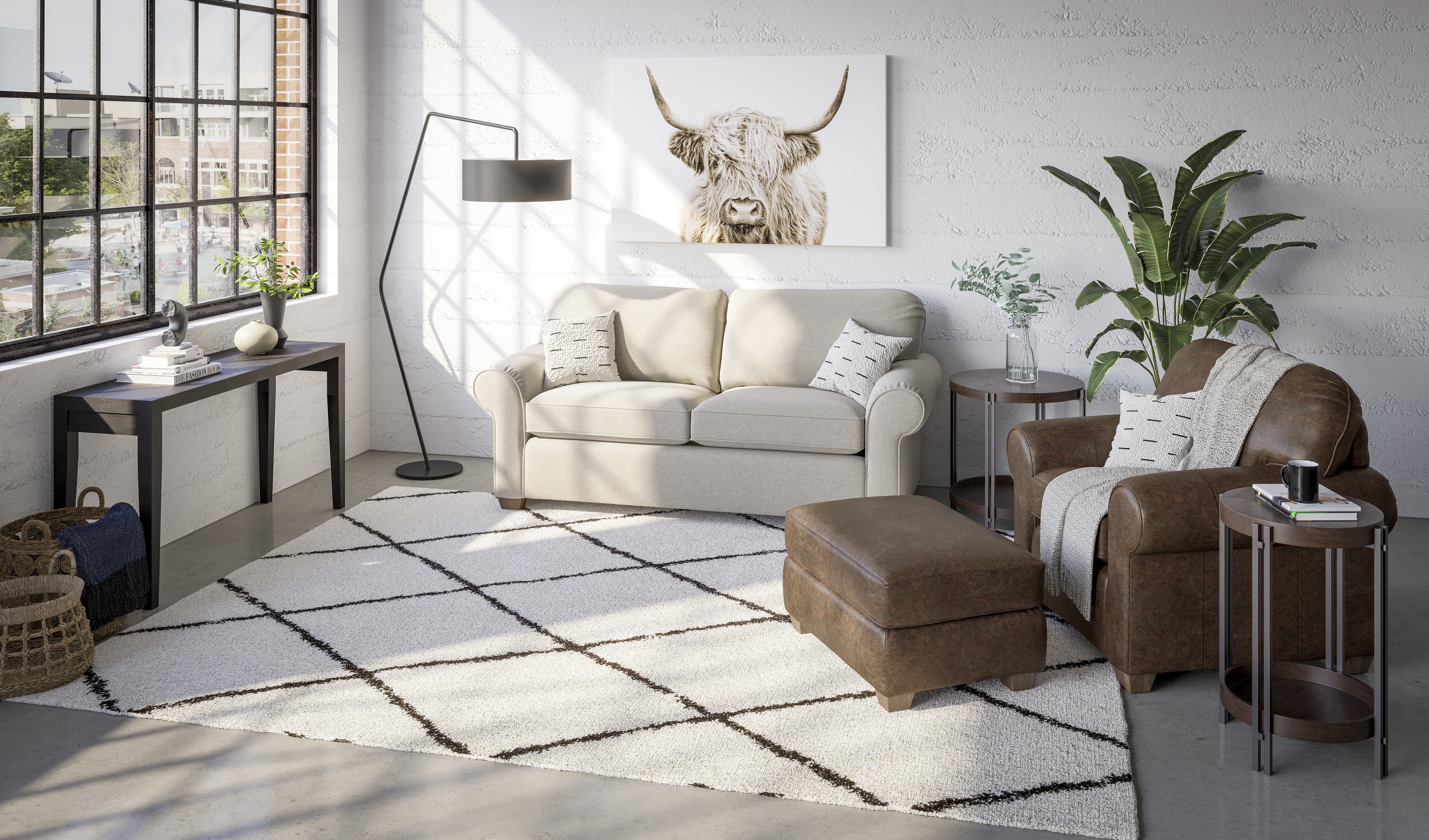 Thornton - Leather Ottoman, dark brown