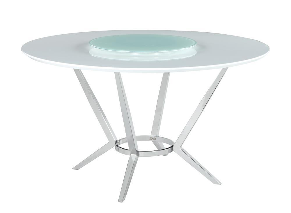 Abby Round Dining Table with Lazy Susan White and Chrome Image