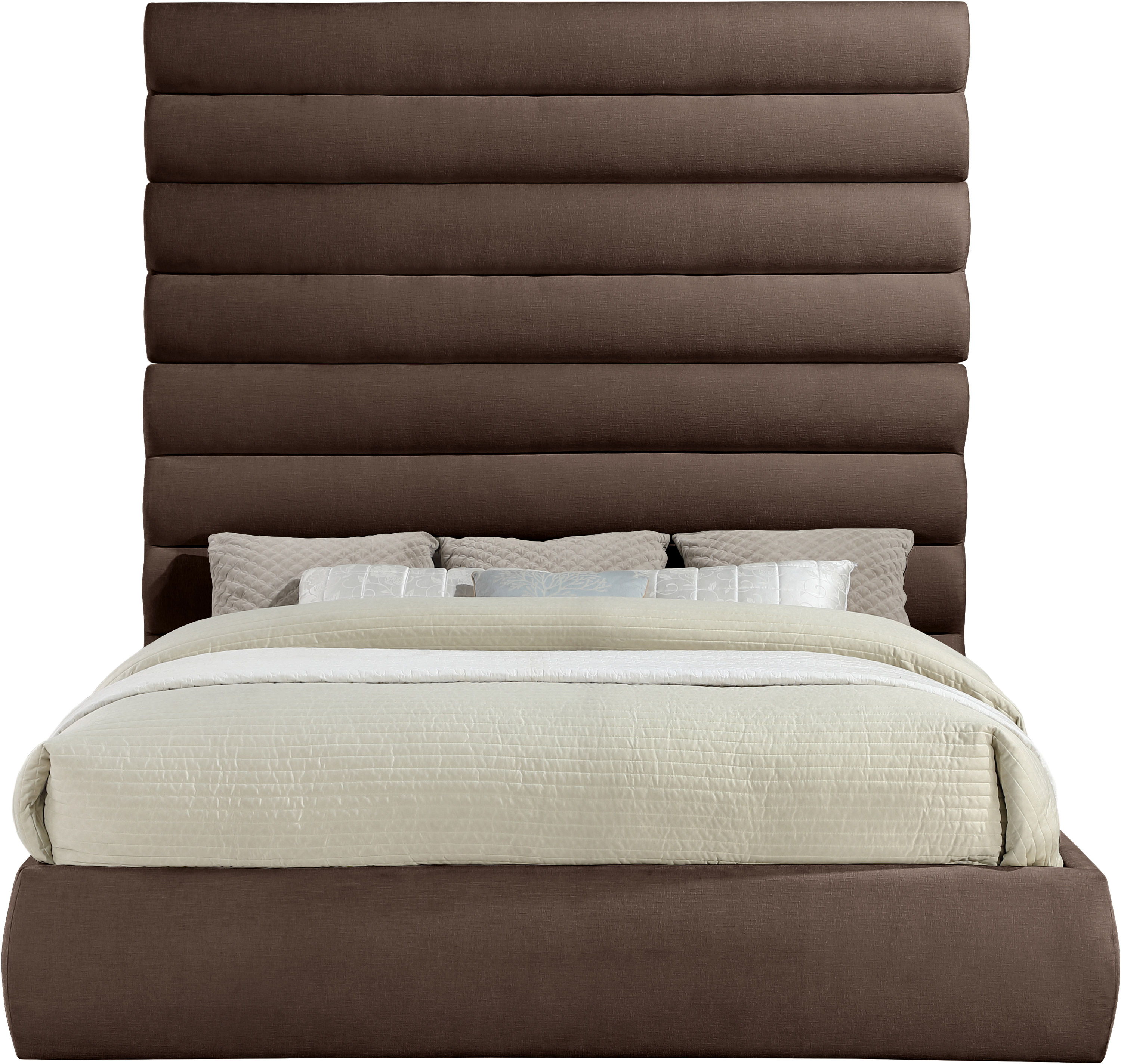 Adam - Chenille Fabric King Bed With 89" Headboard - Brown