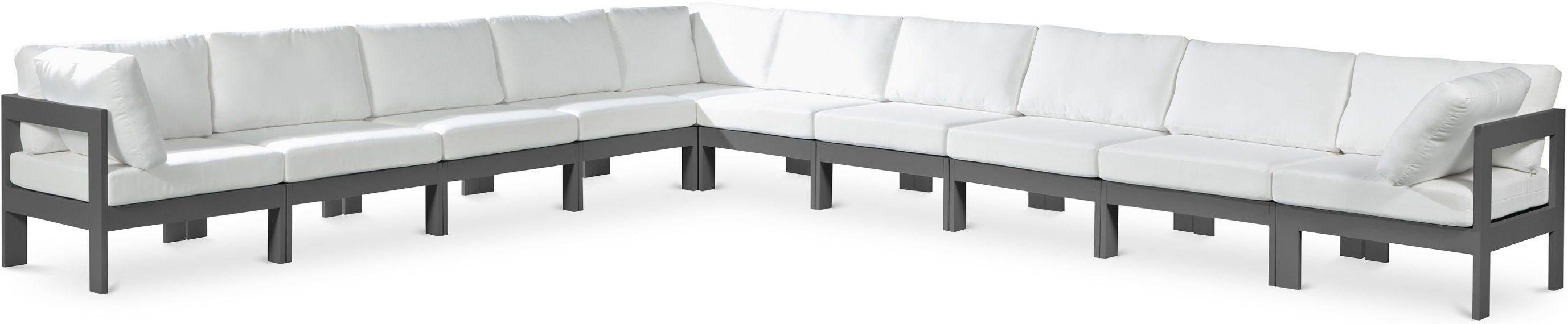Nizuc - Outdoor Patio 10 Piece Modular Corner Sectional With Gray Frame - White