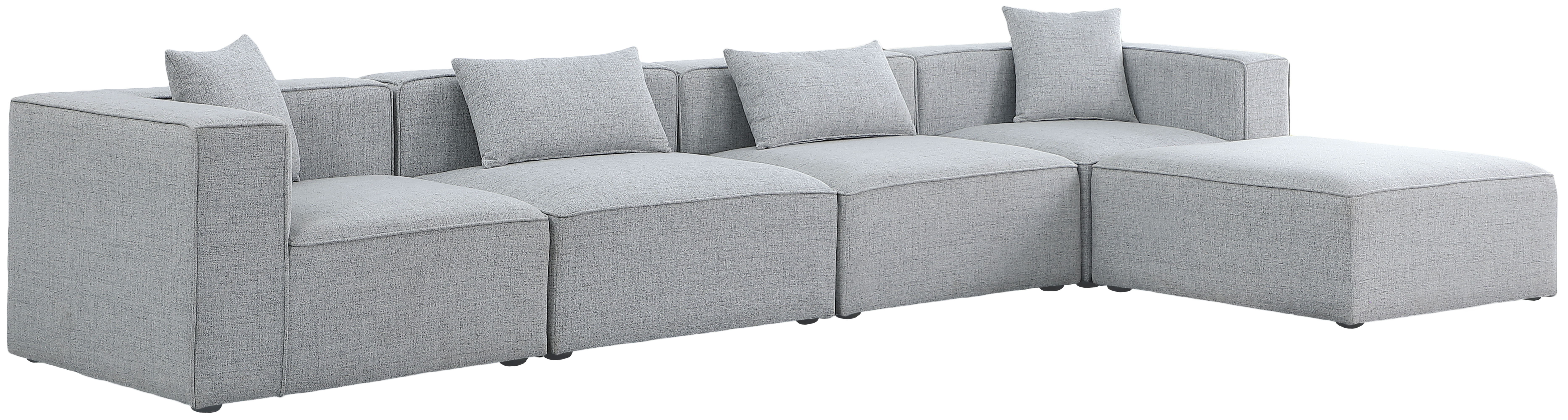 Cube - Linen 5 Piece Modular Sectional With Chaise - Gray