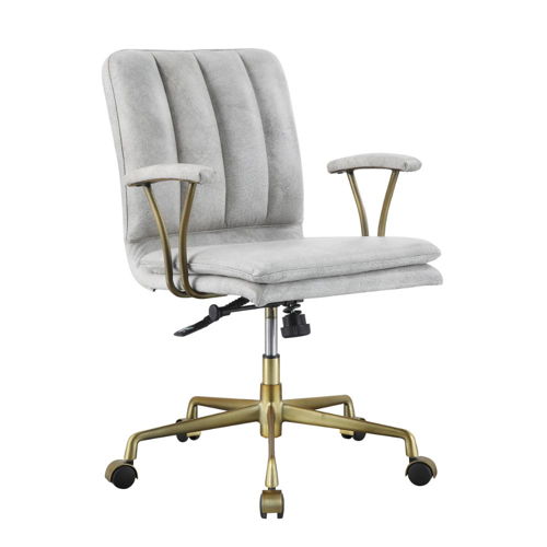 Damir - Office Chair - Vintage White Top Grain Leather & Chrome, silver