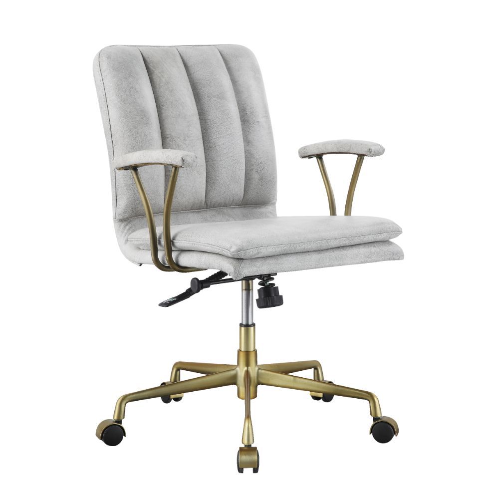 Damir - Office Chair - Vintage White Top Grain Leather & Chrome, silver