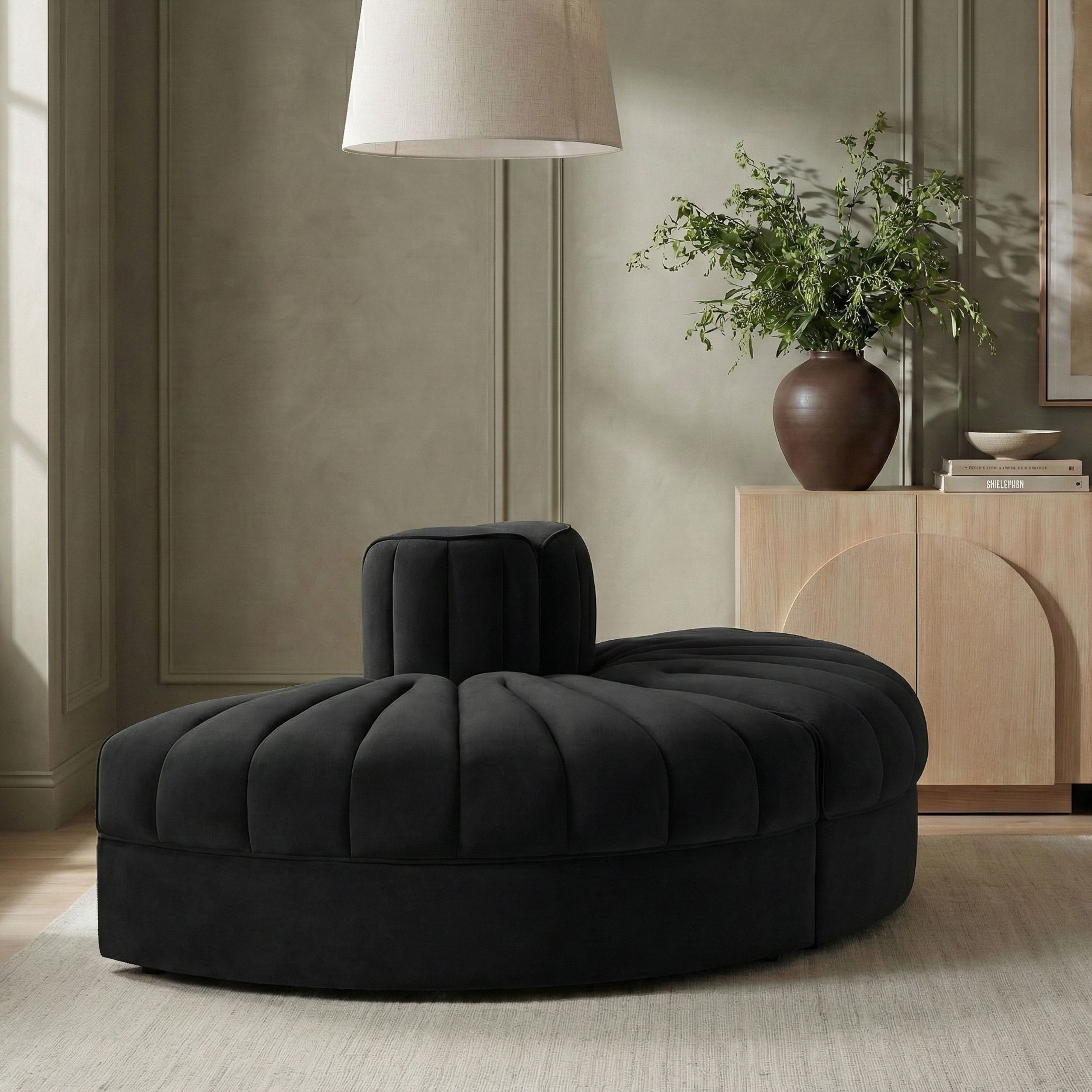 Rummi - Velvet Performance Fabric Upholstered 2 Piece Modular Loveseat - Black