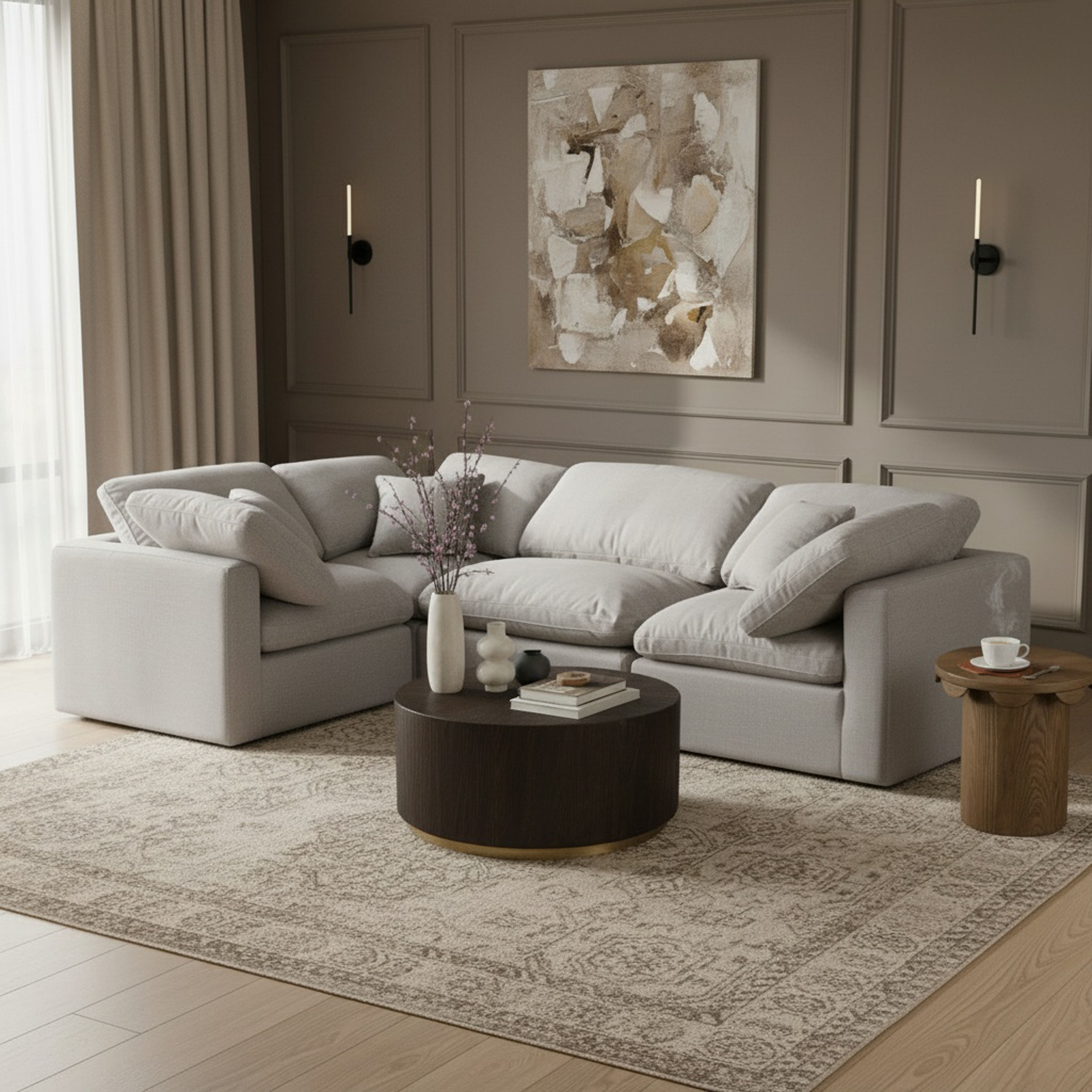 Indulge - Linen 4 Piece Modular Corner Sectional - Gray