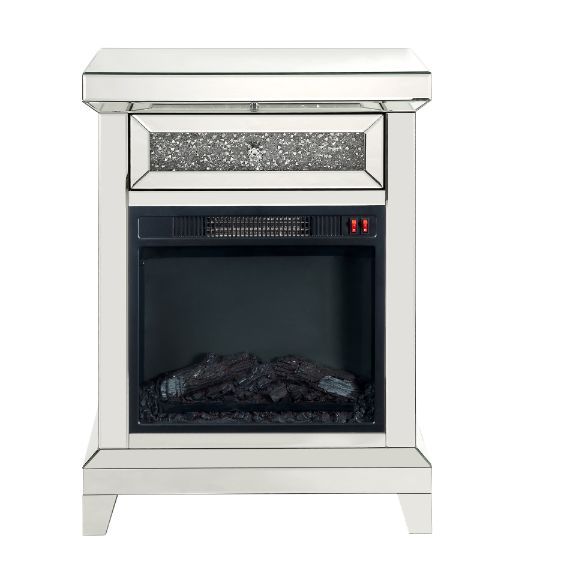 Noralie - 24" Fireplace - Mirrored & Faux Diamonds, silver, view 4
