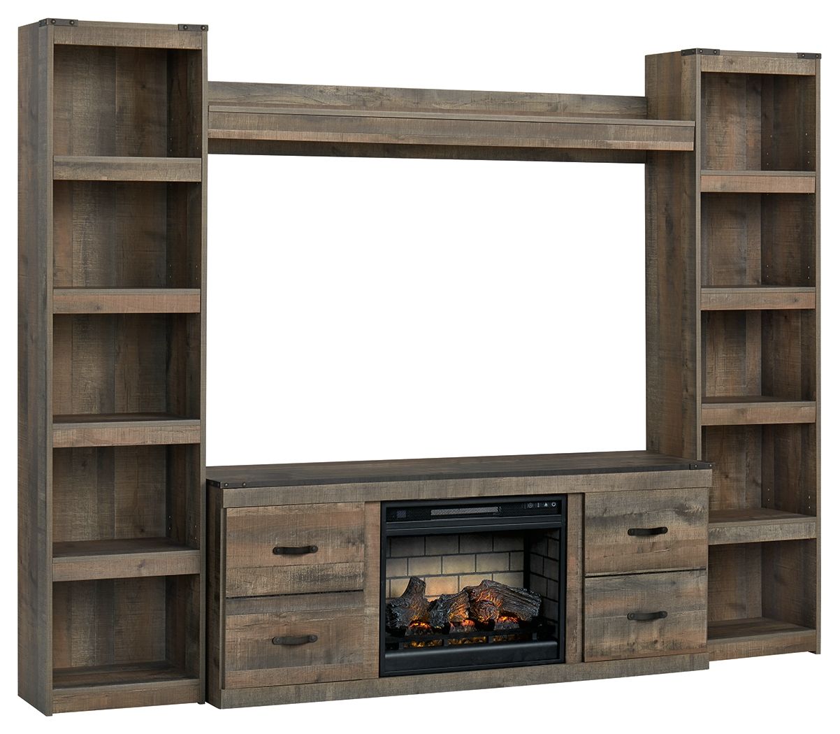 4 Pc · Entertainment Center With 60" TV Stand And Faux Firebrick Fireplace Insert