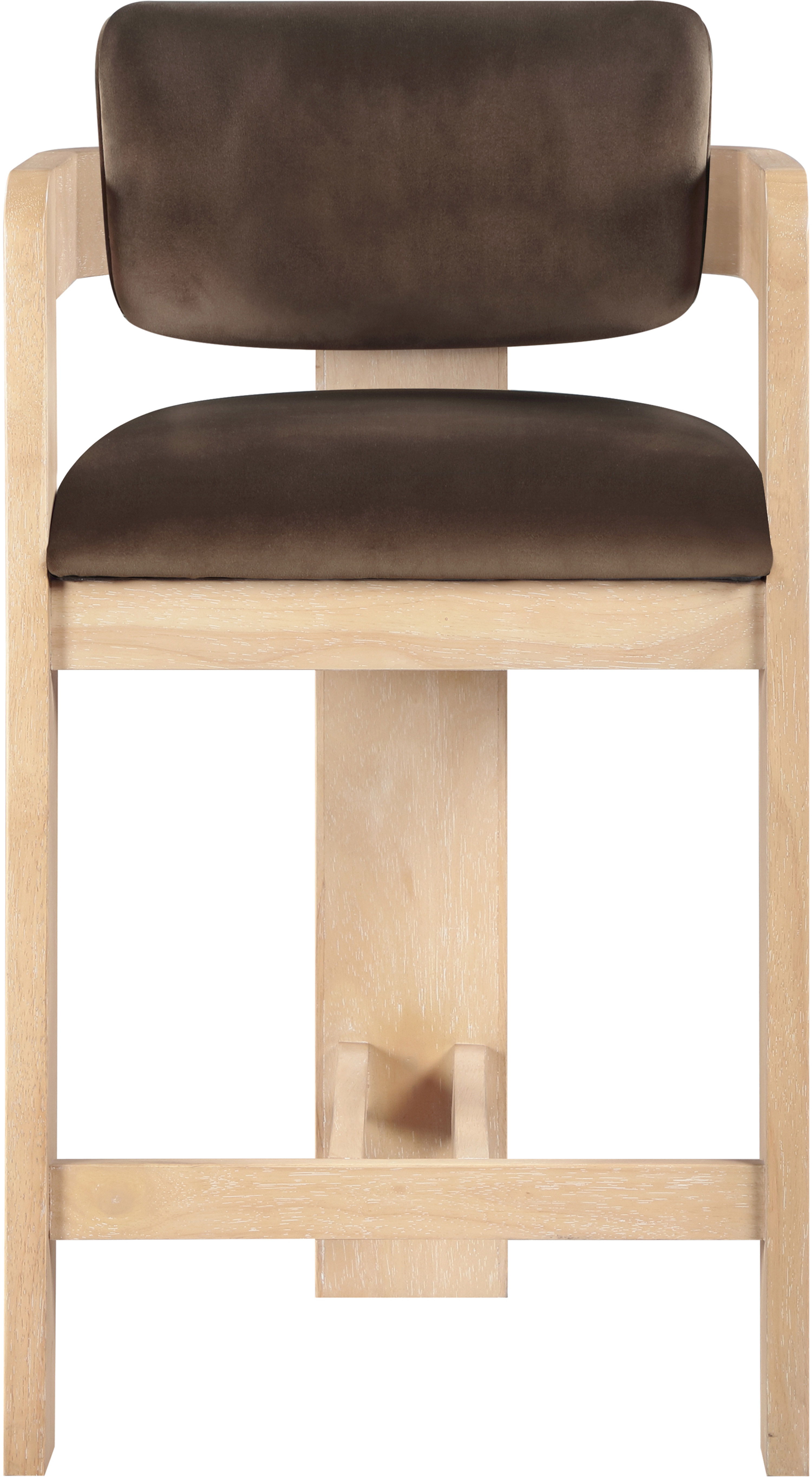 Sacha - Velvet Stool With Natural Base - Brown