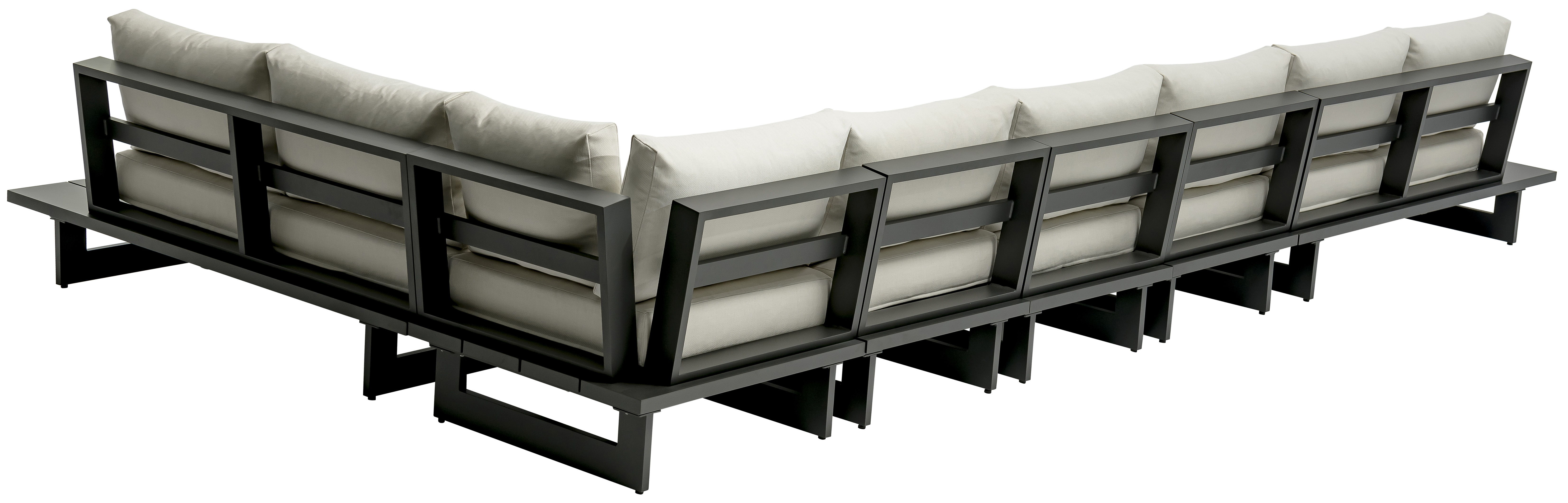 Maldives - 6 Piece Water Resistant Outdoor Patio Modular Right Arm Facing Sectional With Gray Base - Cream