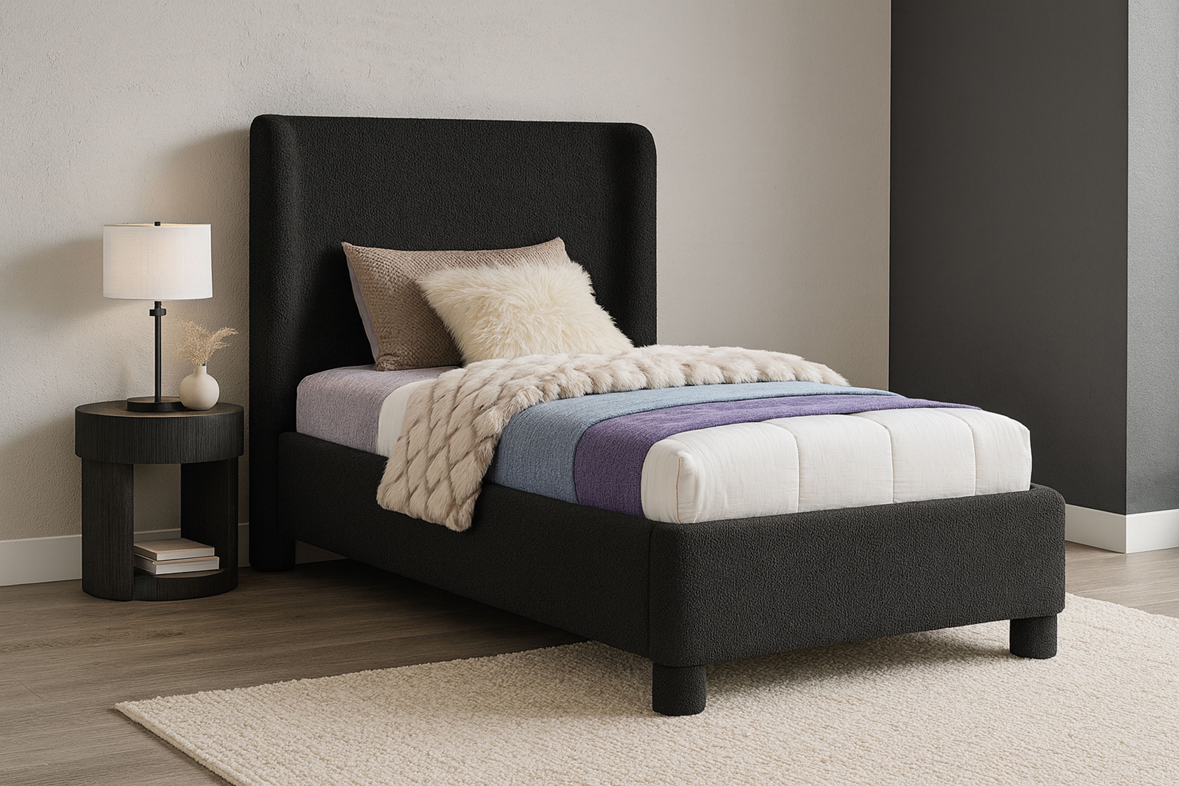 Penny - Boucle Fabric Twin Bed - Black