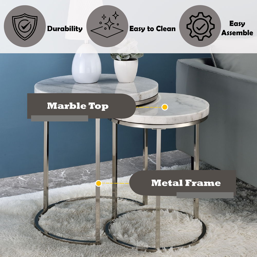 Zaidee - Nesting Table Set - Marble Top & Nickel, silver, view 5