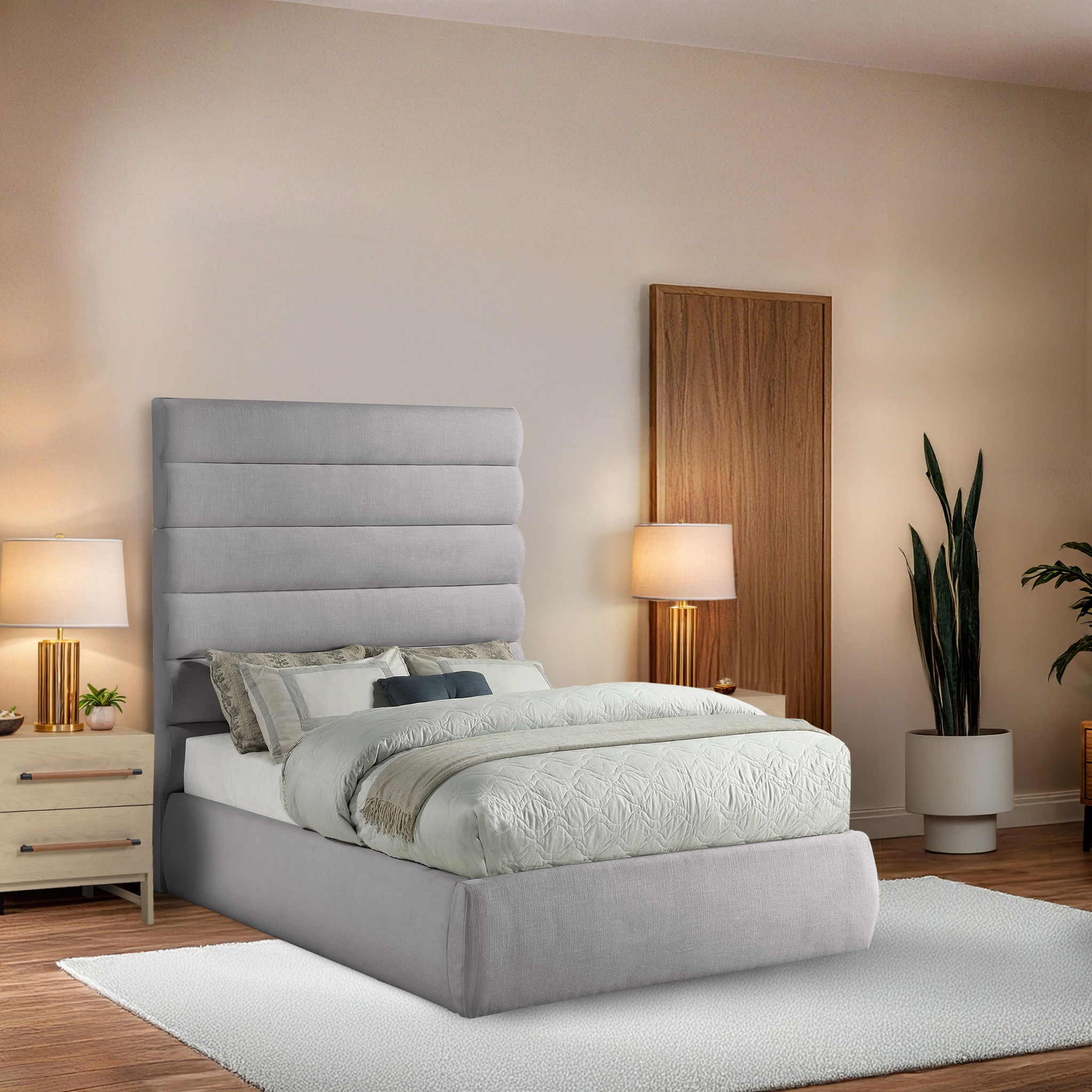 Adam - Linen Fabric Full Bed With 70.5" Headboard - Gray