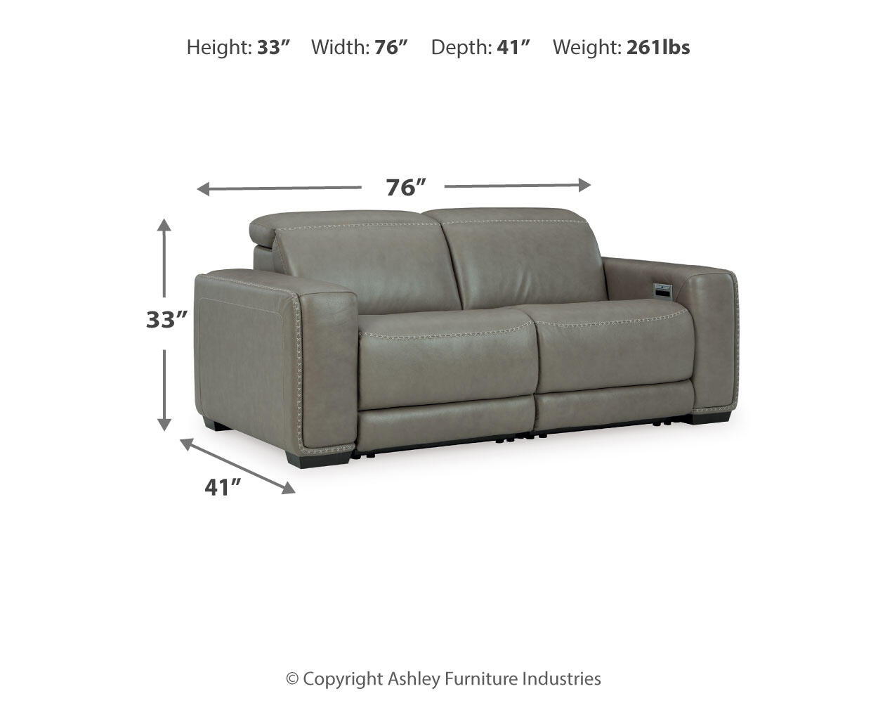 Ashley Furniture Correze - 2-Piece Power Reclining Sectional - Gray - Image 6