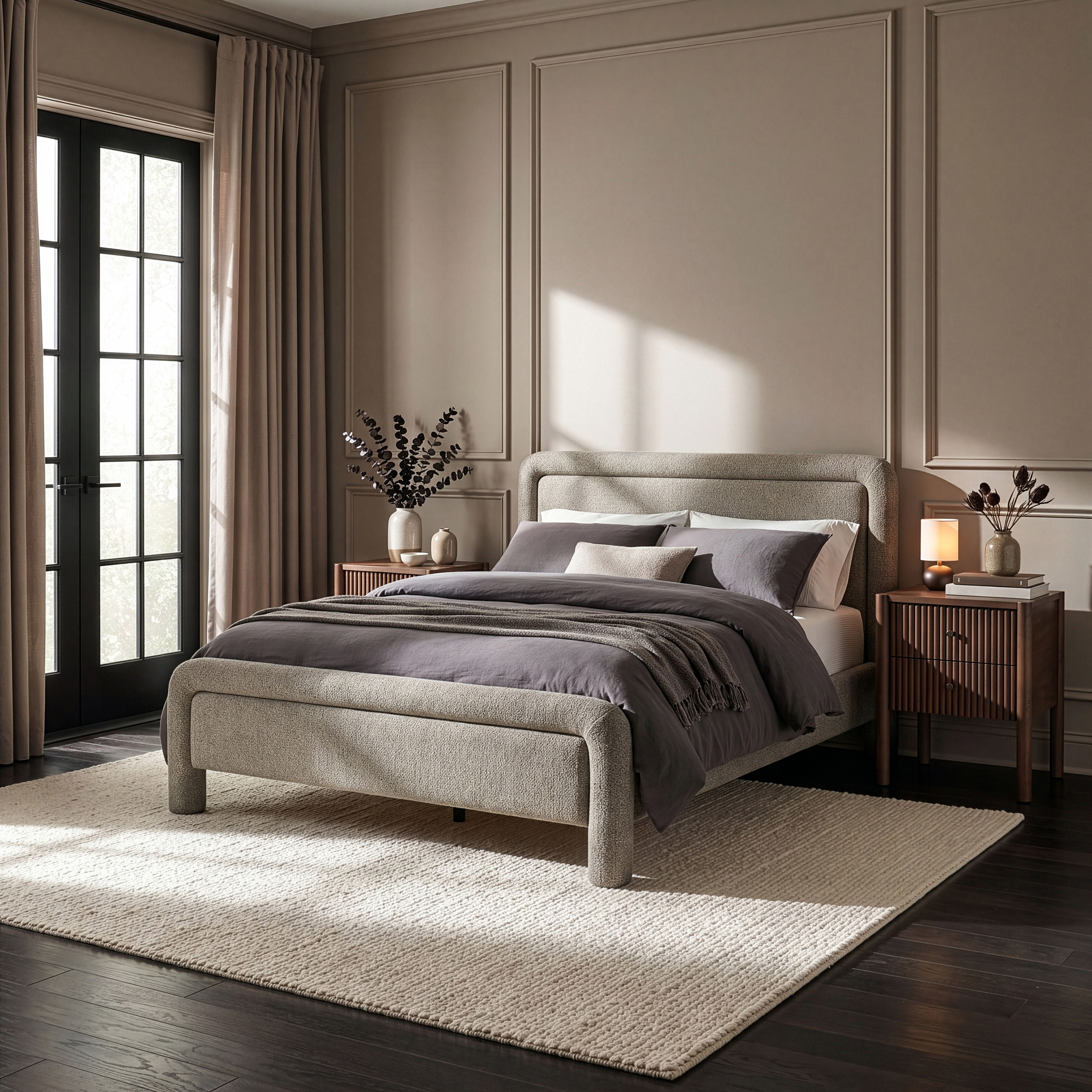 Baylor - Fabric With Interwoven Chenille Upholstered Full Bed - Taupe