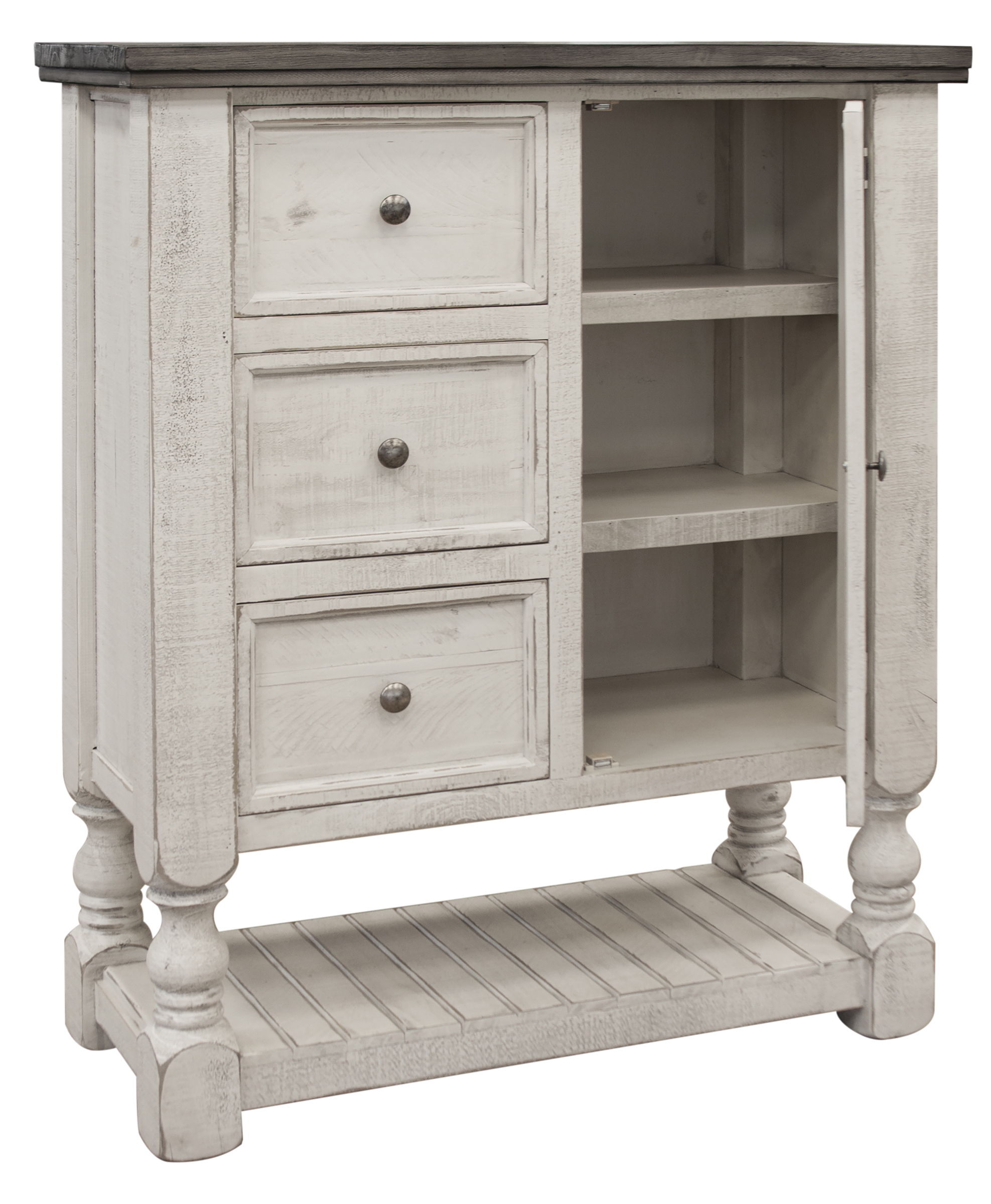 International Furniture Direct Stone - Chest With 3 Drawers / 1 Door - Antiqued Ivory / Weathered Gray