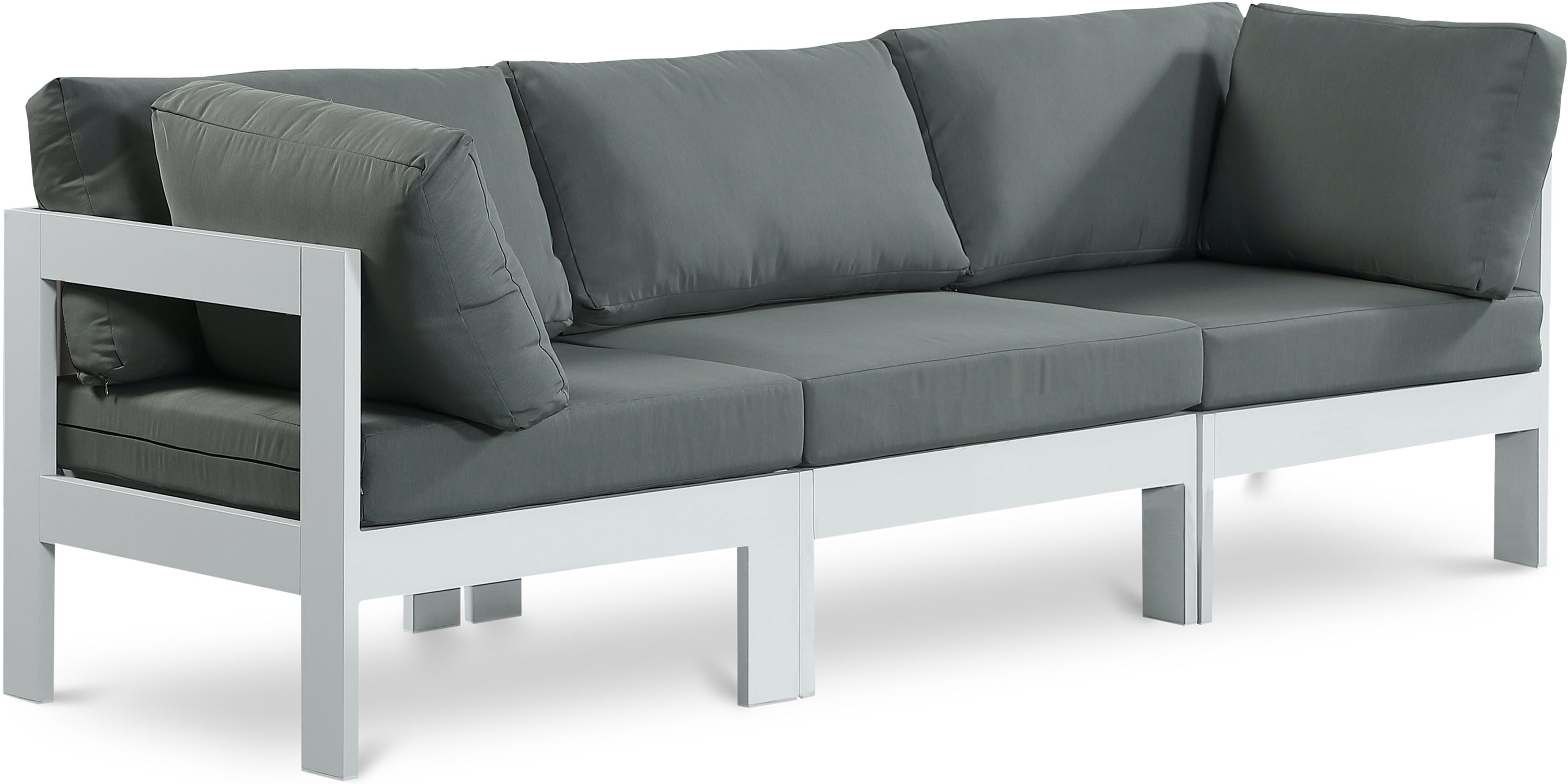Nizuc - Outdoor Patio 3 Seat Modular Sofa With White Frame - Gray