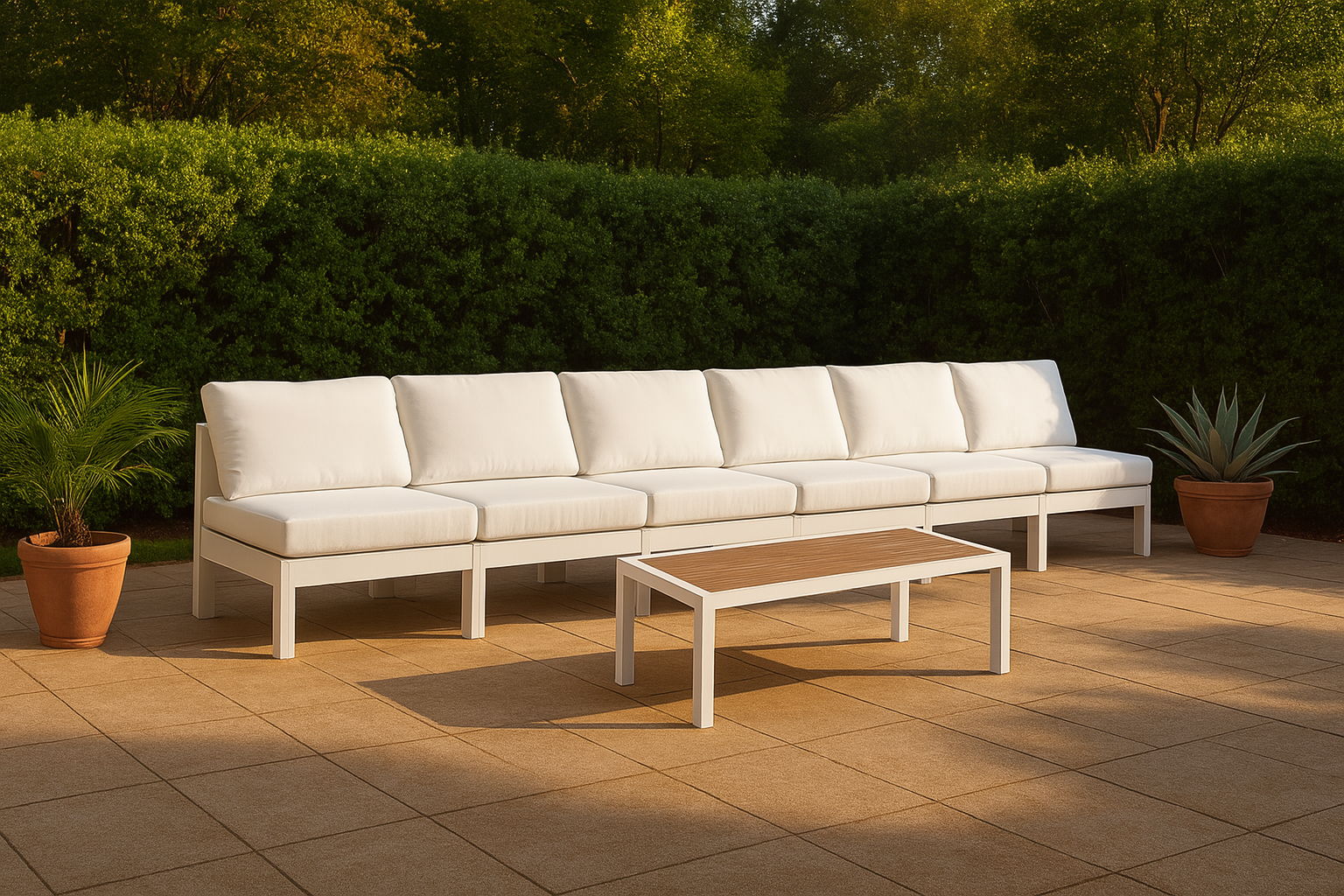 Nizuc - Outdoor Patio 6 Piece Armless Modular Sofa With White Frame - White