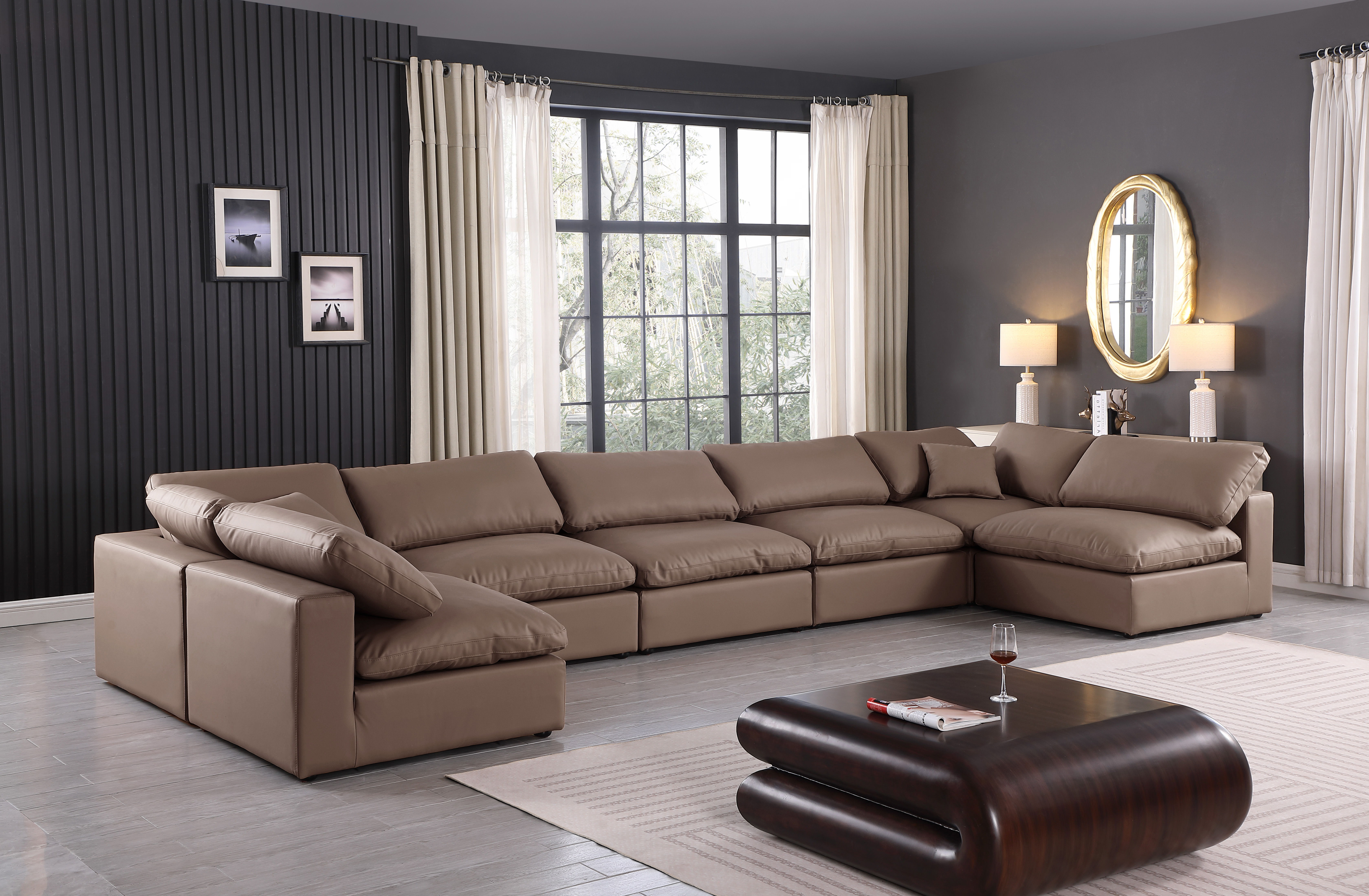 Comfy - 7 Piece Faux Leather Modular Armless Sectional - Brown
